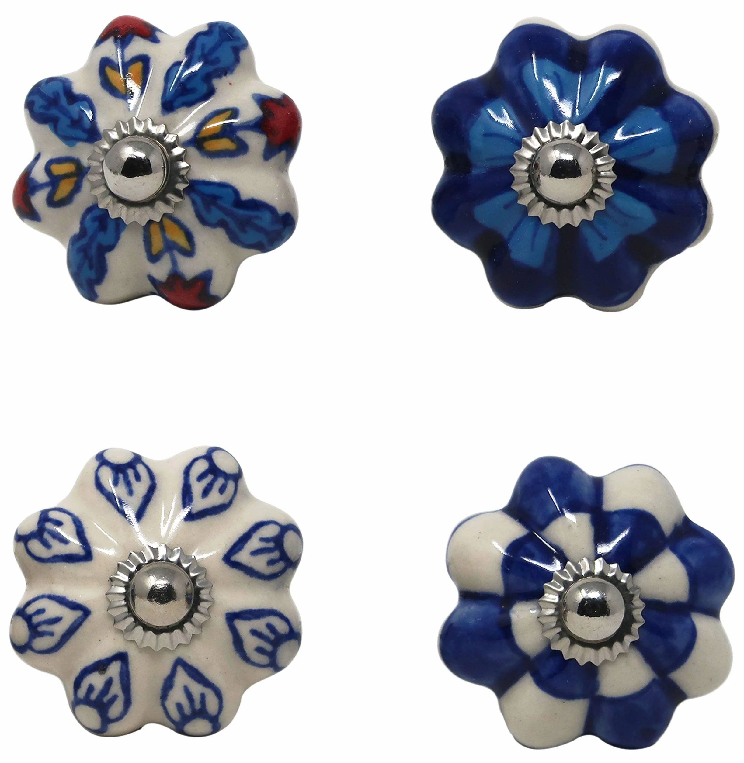 Set di 25 Pomelli in Ceramica Blu Colorati per Mobili da Cucina Armadietti da Bagno Cassettiere Decorativi Fatti a Mano