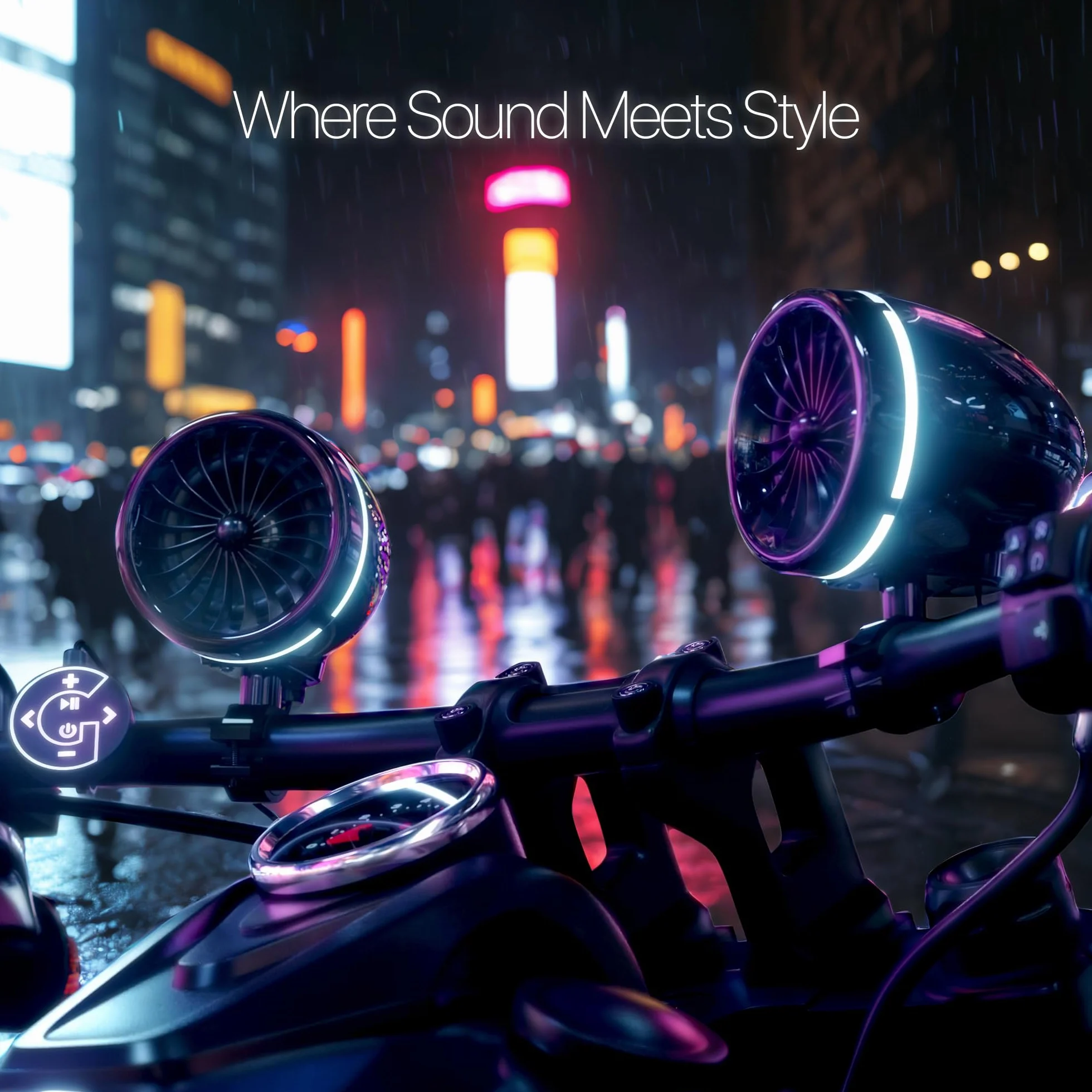 GoHawk Altoparlanti Bluetooth per moto con anello LED, sistema stereo impermeabile da 4 pollici, amplificatore integrato con lettore audio musicale w/USB AUX per Harley ATV Scooter 4 ruote, AJ4-Halo