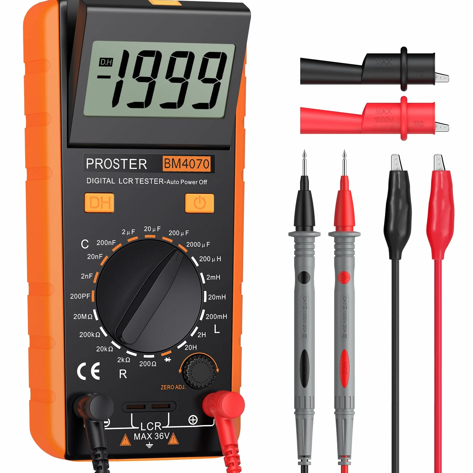 Proster LCR Meter LCD Tester Capacità Induttanza Resistenza Misuratore di Autoscarica con Display di Sovraoscillazione - Arancione