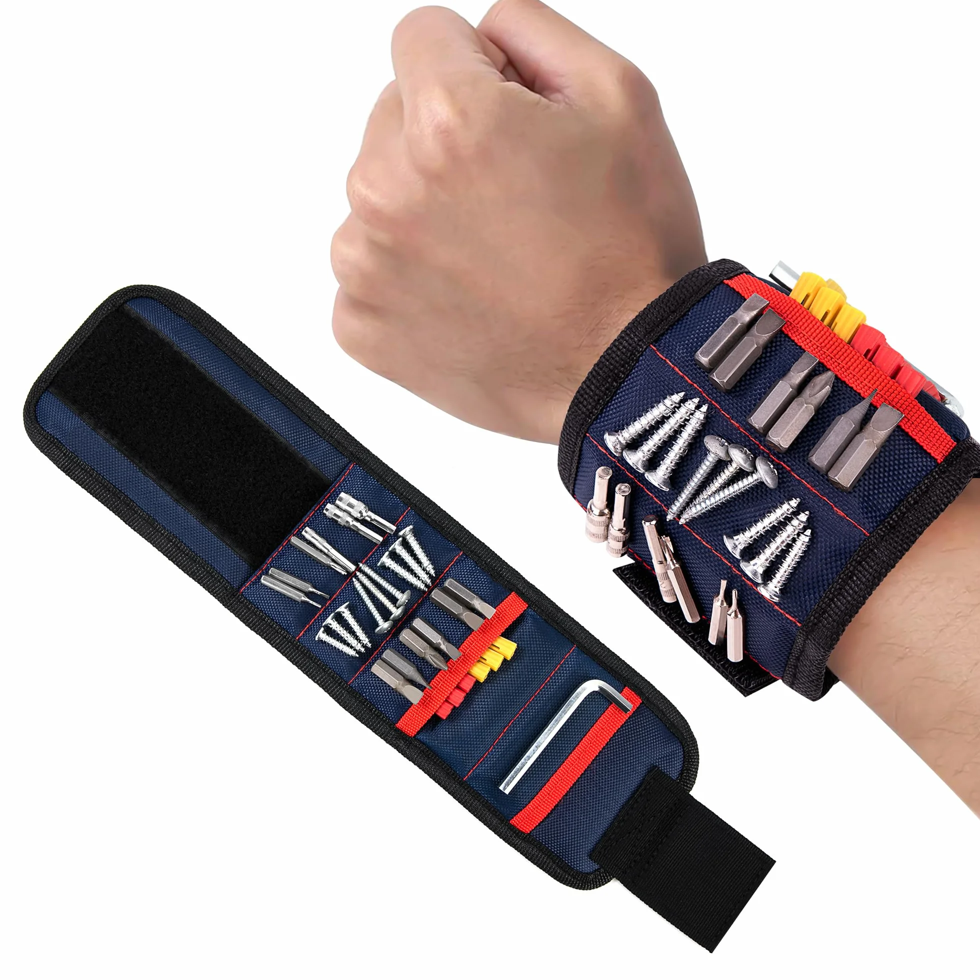 Polsino Magnetico Braccialetto Per Attrezzi Fai Da Te Tiene Viti Chiodi Punta Del Trapano, Blu
