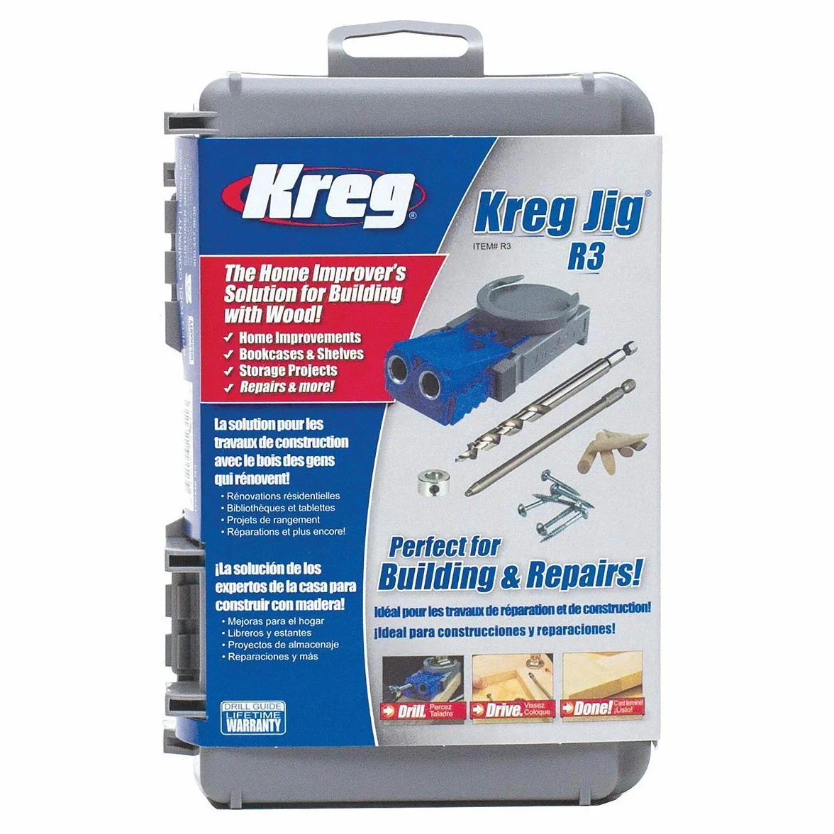 Kreg Jig R3 Kit Falegnameria Sistema Foratura Materiali 12-38mm con Accessori Custodia