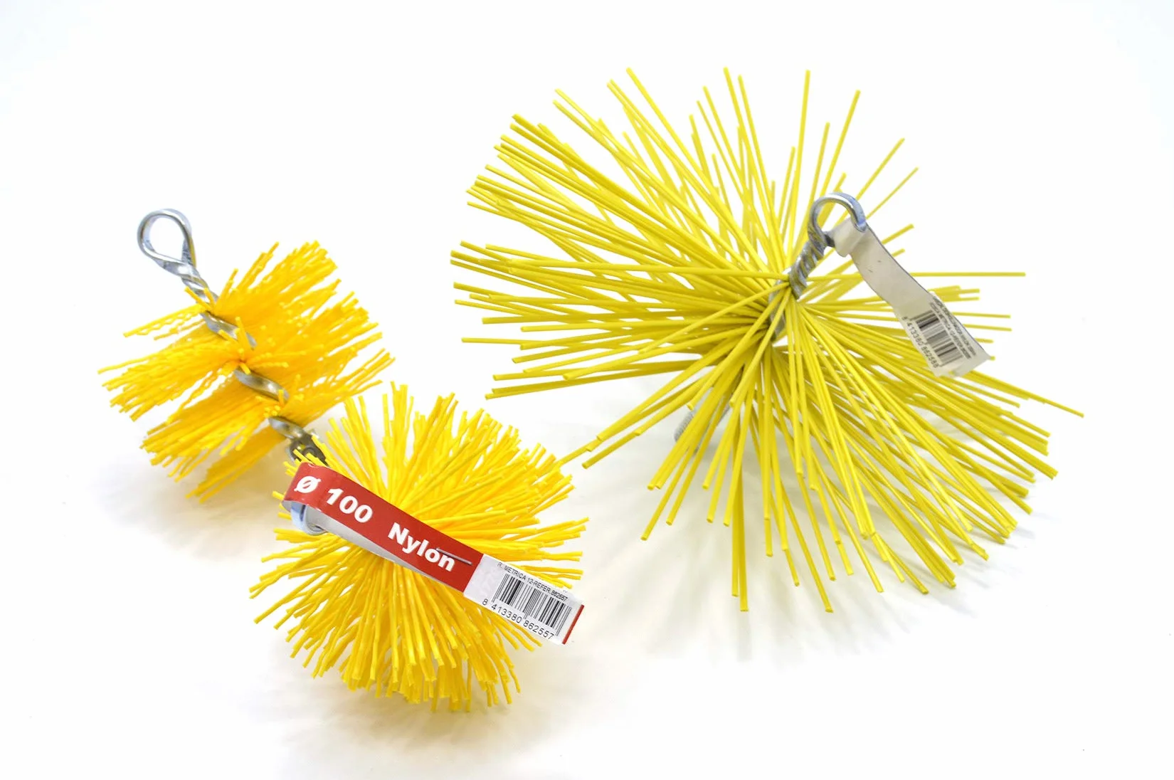 Pyro Feu 862564 Testina spazzacamino nylon 150 mm filettatura metrica 12, Giallo