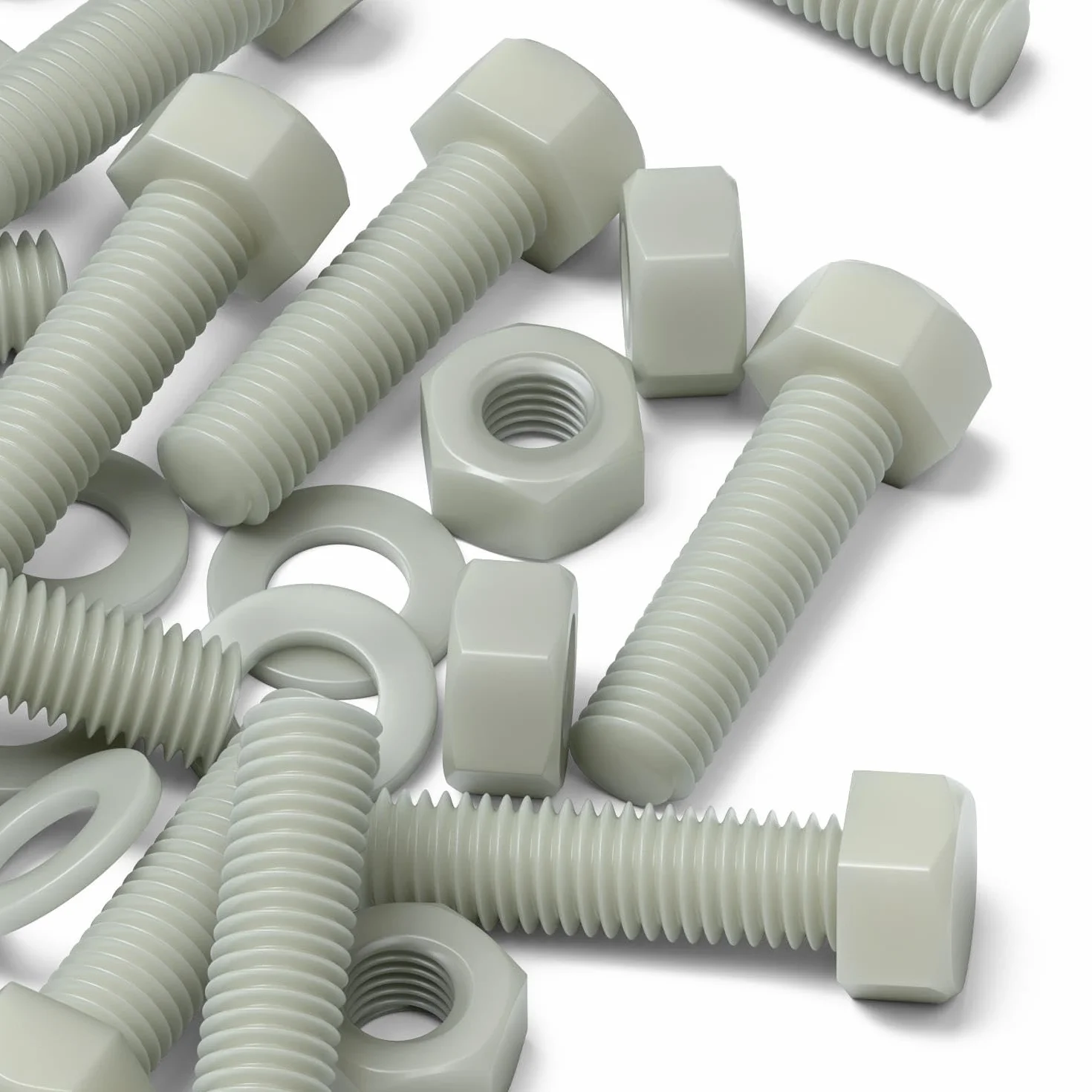 Viti M8 x 30mm Testa Esagonale in Super Nylon Rinforzato con Vetro, Dadi e Rondelle in Plastica
