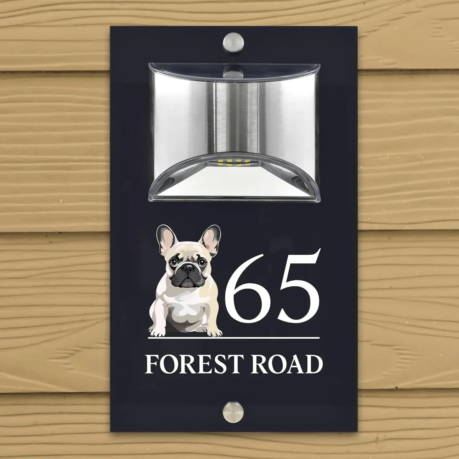 Numero civico, cartello con numero civico personalizzato con illuminazione solare, moderno, color antracite, design con cane e bulldog (stile 6,6 x 25,4 cm)