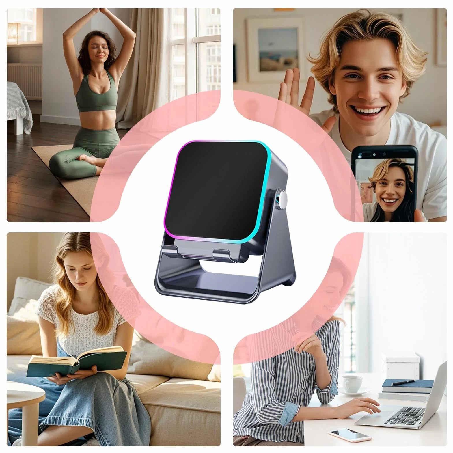 Wireless Induction Speaker, 10 W Folding Phone Holder Audio Smartphone Bracket with Light, Wireless Induction Speaker, Compact Music Player, Multi-Functional Desk Station, Use for HomeTravel