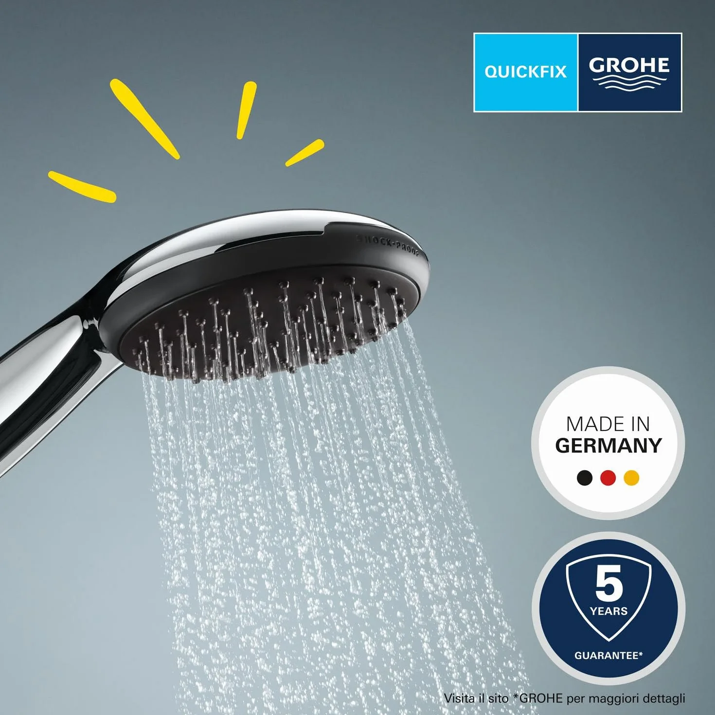 GROHE Vitalio Start 110 Manopola Doccino Doccia (2 getti, SmartSwitch, SpeedClean anticalcare, bordo in silicone antiurto), Cromo, 2794610E