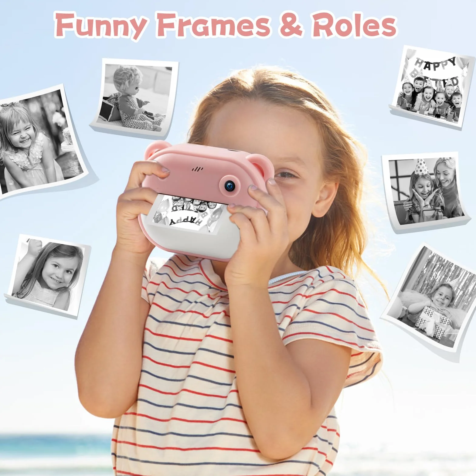 Fotocamera per Bambini per Ragazze e Ragazzi, Fotocamera Giocattolo con Stampa Istantanea per Bambini, dai 3 ai 14 Anni, Fotocamera Digitale per Bambini HD da 32 GB (Rosa)