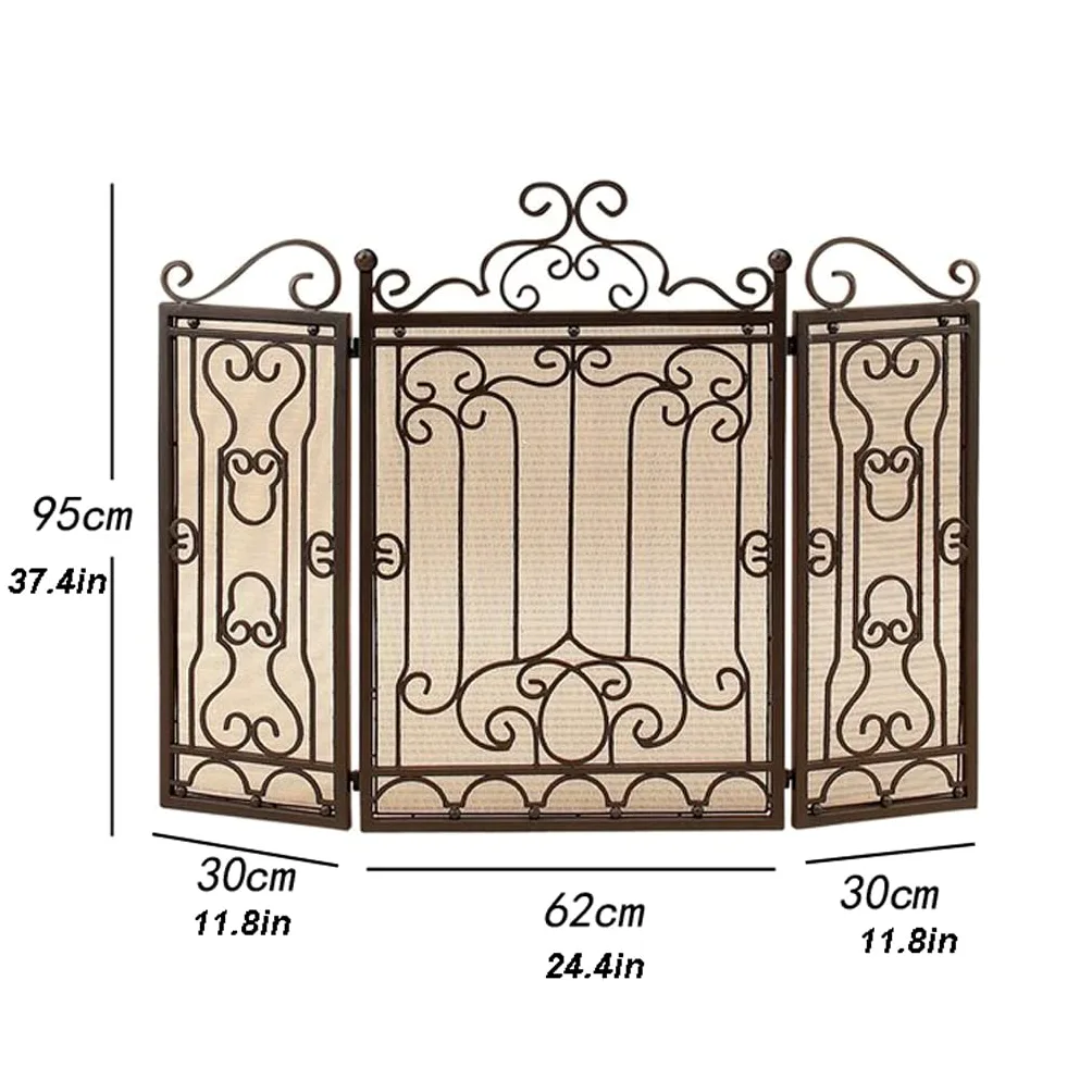 Schermi per Caminetti di Guardia Schermo antincendio francese in ferro battuto Piano Tri-Fold Real Fire Parete Parete Schermo divisorio Decoro Decoro Decoro Struttura for uso domestico Recinzione Sche