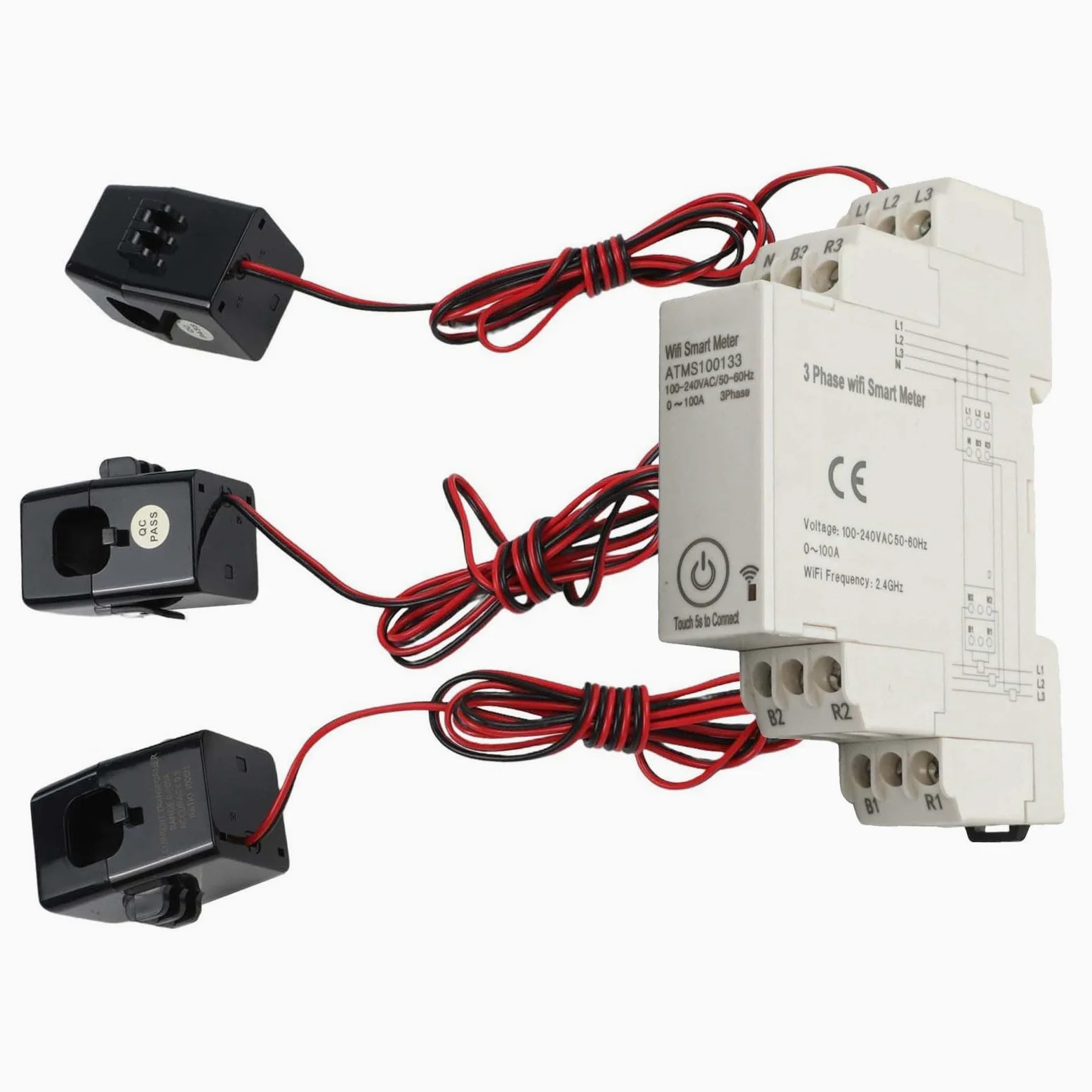 Smart Energy Meter, ATMS100133 trifase compatibile per Tuya WiFi con applicazione mobile 0-100A montaggio su guida