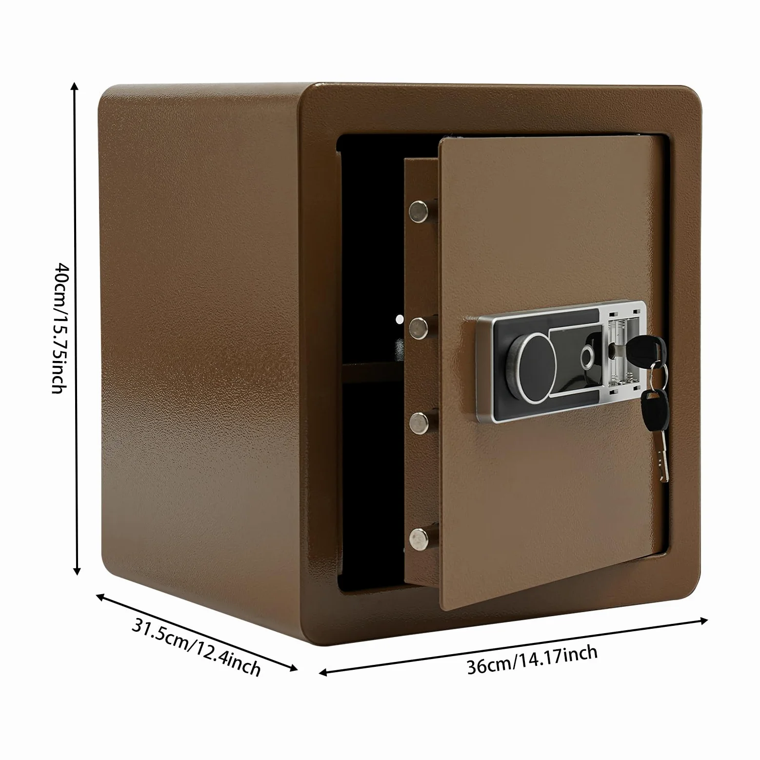 Cassaforte Biometrica 45 L Cassaforte di sicurezza con impronte digitali in acciaio, ripiano rimovibile, chiave di emergenza inclusa, 16 impronte per casa e ufficio (caffè dorato)