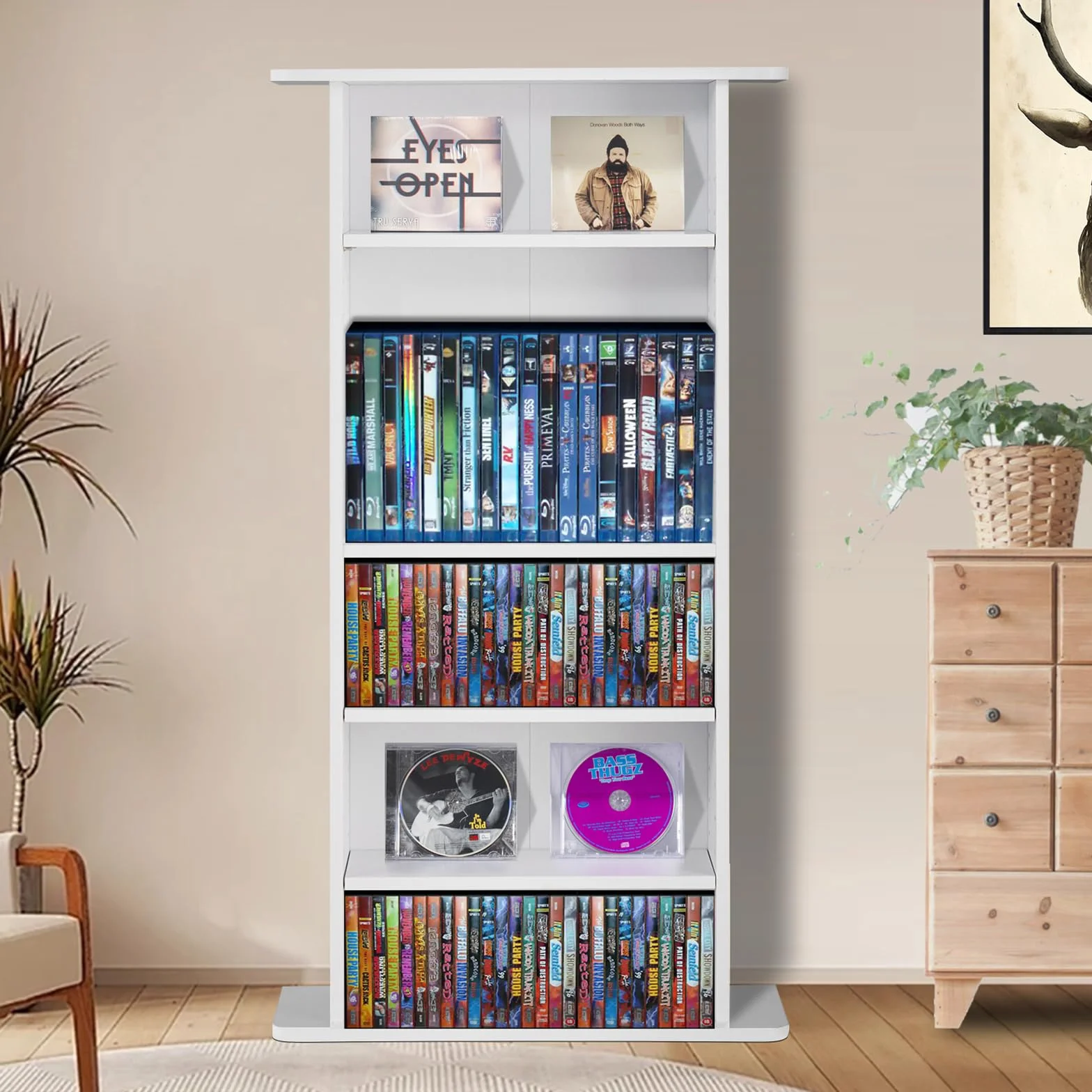 VEVOR Armadietto Portaoggetti Multimediale, Ripiano 5 Strati, Può Contenere Fino a 240 CD, Fipiani Regolabili Protegge Organizza Collezioni di Musica, Film,Videogiochi Cimeli, Armadietto Bianco