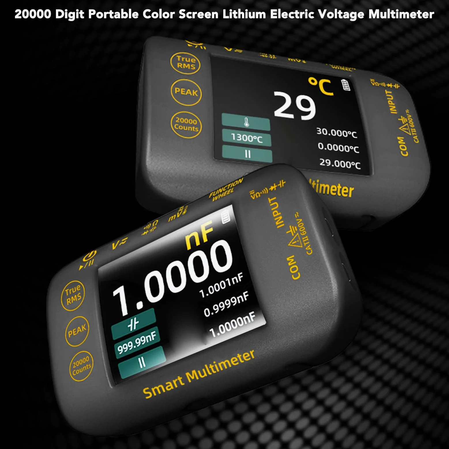 Asixxsix Multimetro digitale PV, 20000 conteggi, alta precisione True RMS con schermo LCD a colori 2,8 pollici, tester multimetro, per impianti fotovoltaici