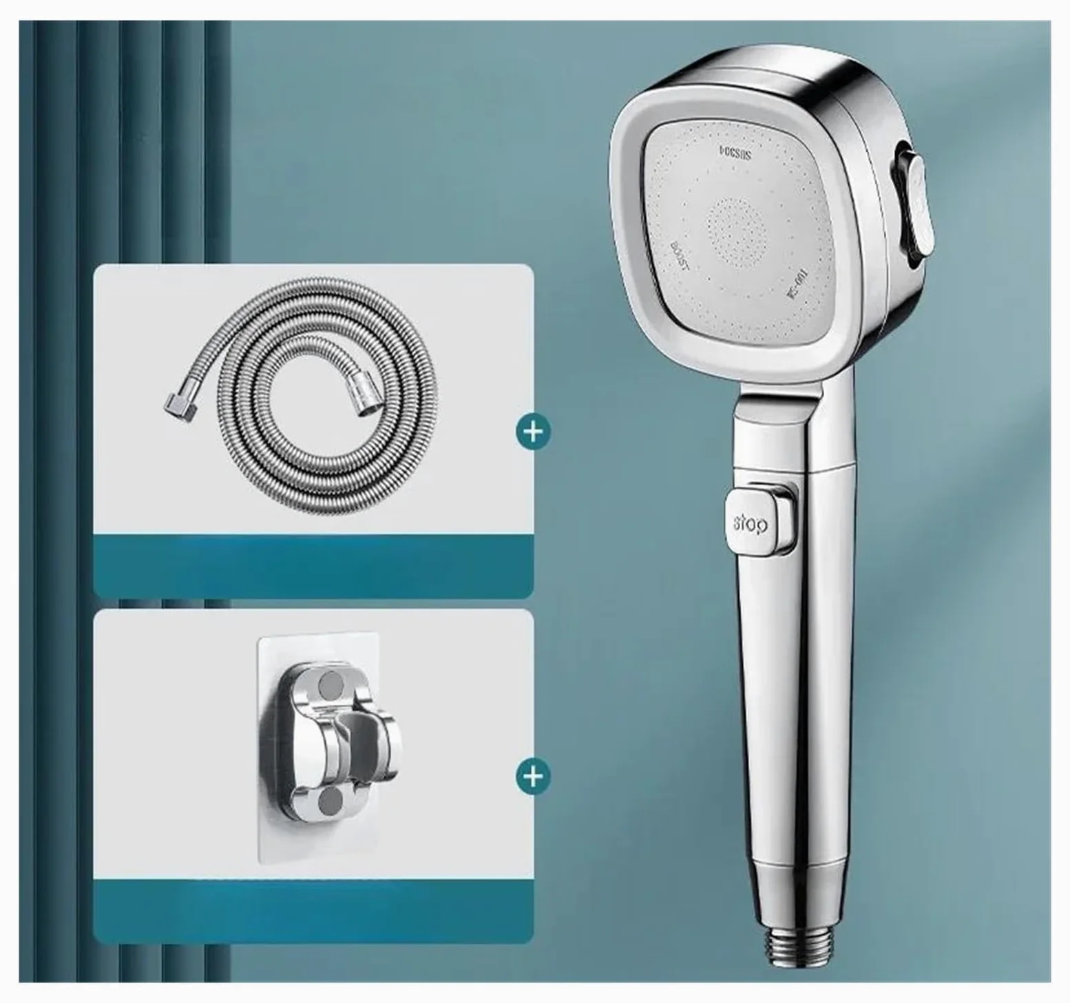 Soffione doccia ad alta pressione con risparmio idrico, 3 modalità di soffione doccia regolabili(Silver 3pcs set)
