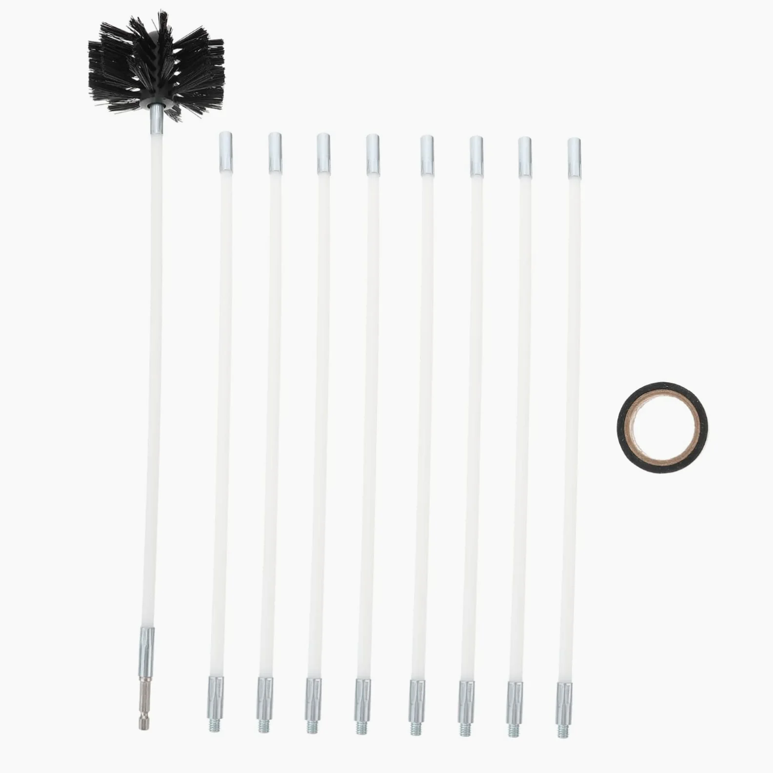 Spazzola per Pulizia Stufa Nylon Bianco, Set da 1 Aste | Aste Flessibili Estendibili, Montaggio Semplice, Compatibile Trapano Elettrico, per Condotto e Stufa
