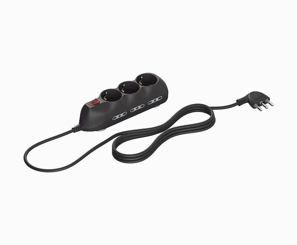 BTicino S3713GBU Ciabatta Multipresa da Scrivania con Spina 10 A, 3 P30, 2 Prese USB, Interruttore, 2 m, Nero & Ciabatta Multipresa Compatta , 9 Slot, con Interruttore Luminoso