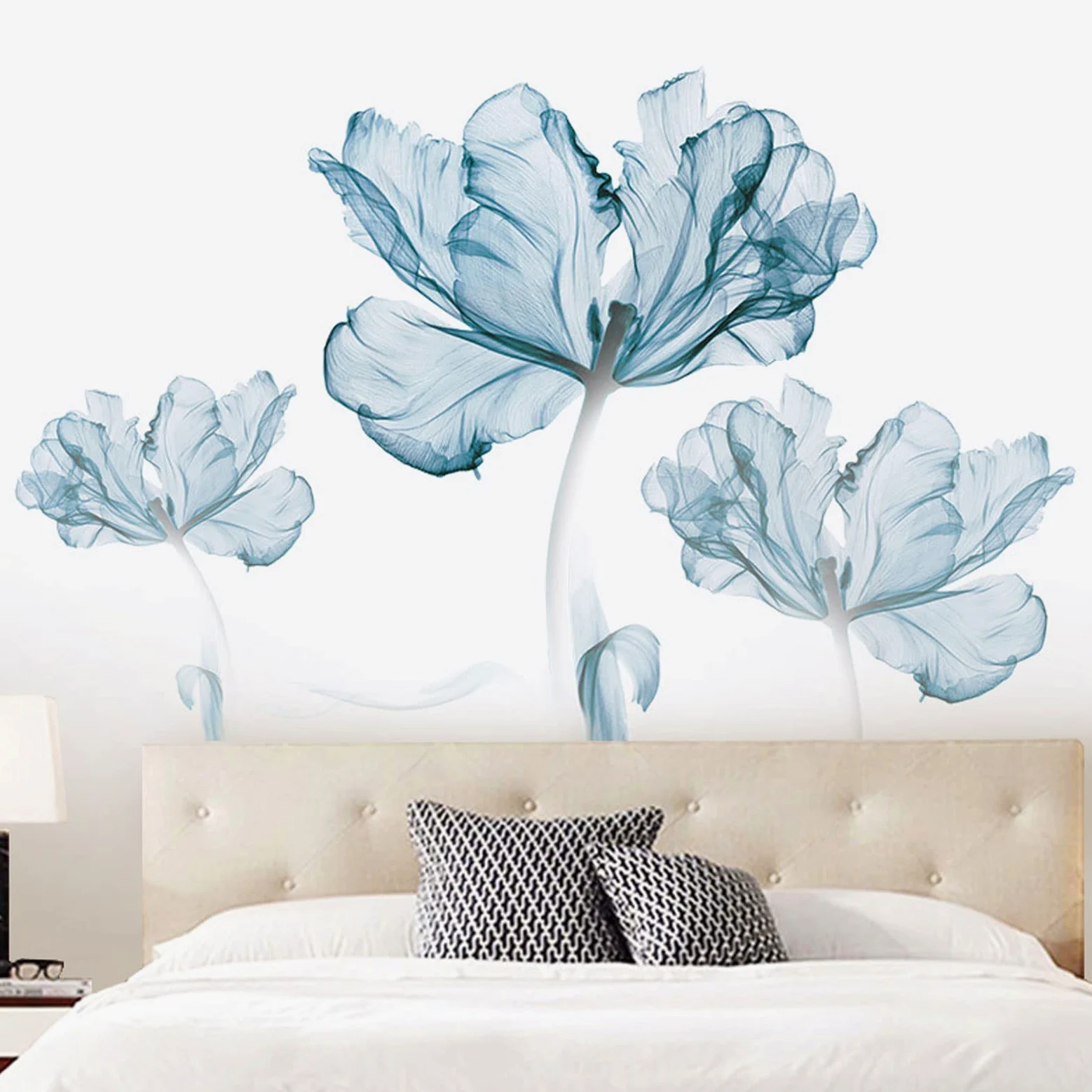 esmen Adesivo da Parete Decalcomanie da Muro con Fiori 3D Blu Chiaro, Fai da Te, in Vinile, Arte murale, Creativa, Rimovibile, Staccabile e incollabile, per Camera da Letto, Ufficio, Soggiorno