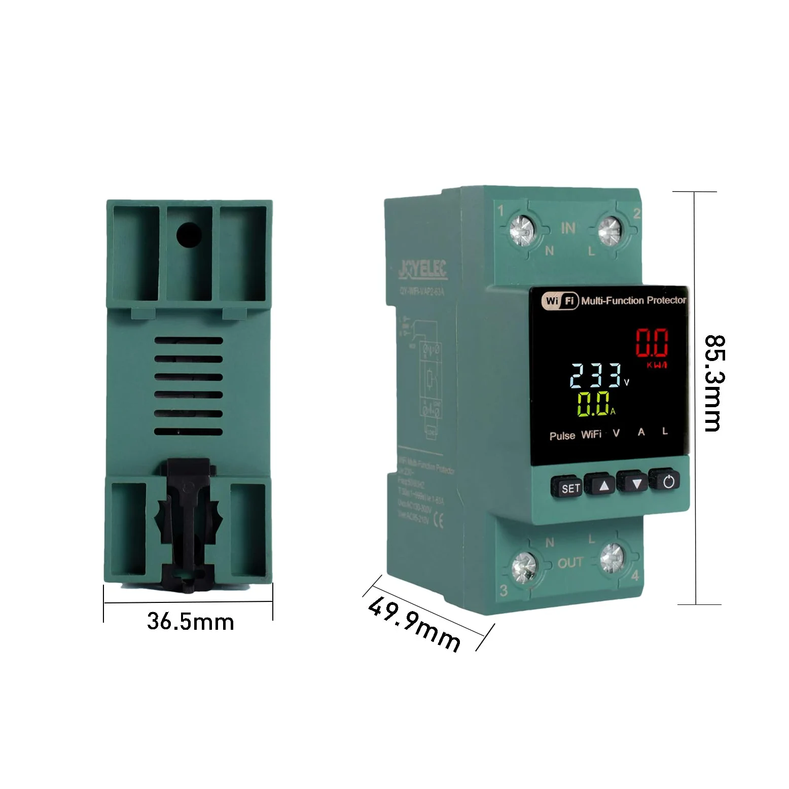2 contatori intelligenti per consumo di energia elettrico, Wi-Fi, 63 A, CA 230 V, monofase, binario DIN, contatore digitale LCD a colori, interruttore automatico di protezione dalle perdite