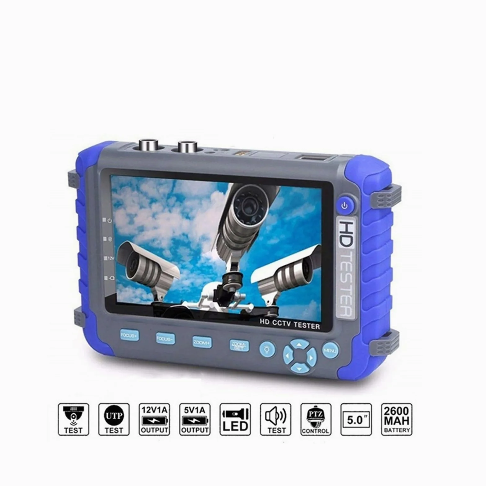 Tester CCTV, Tester CCTV 4 in 1 da 5 pollici, tester di videosorveglianza AHD TVI CVI supporta telecamera con uscita 8MP, 12V portatile