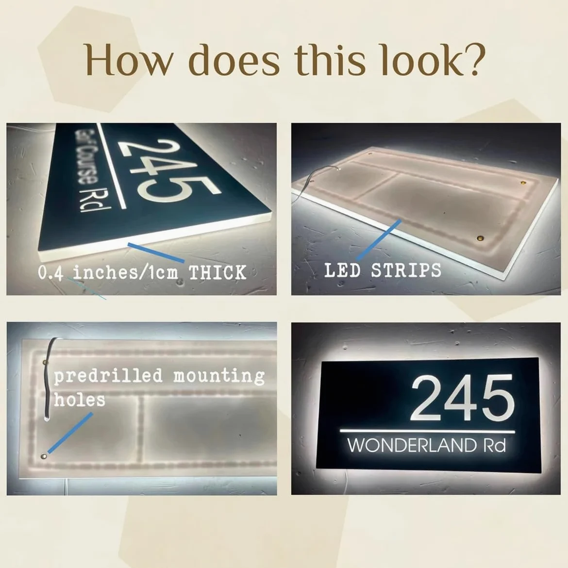 Insegne Personalizzate Moderne Con Retroilluminazione A LED Per Numeri Civici Esterni, Targhette Personalizzate In Acrilico 3D Flottanti Illuminate Con Numero Civico E Nome Della Via(9.4x17.7in)