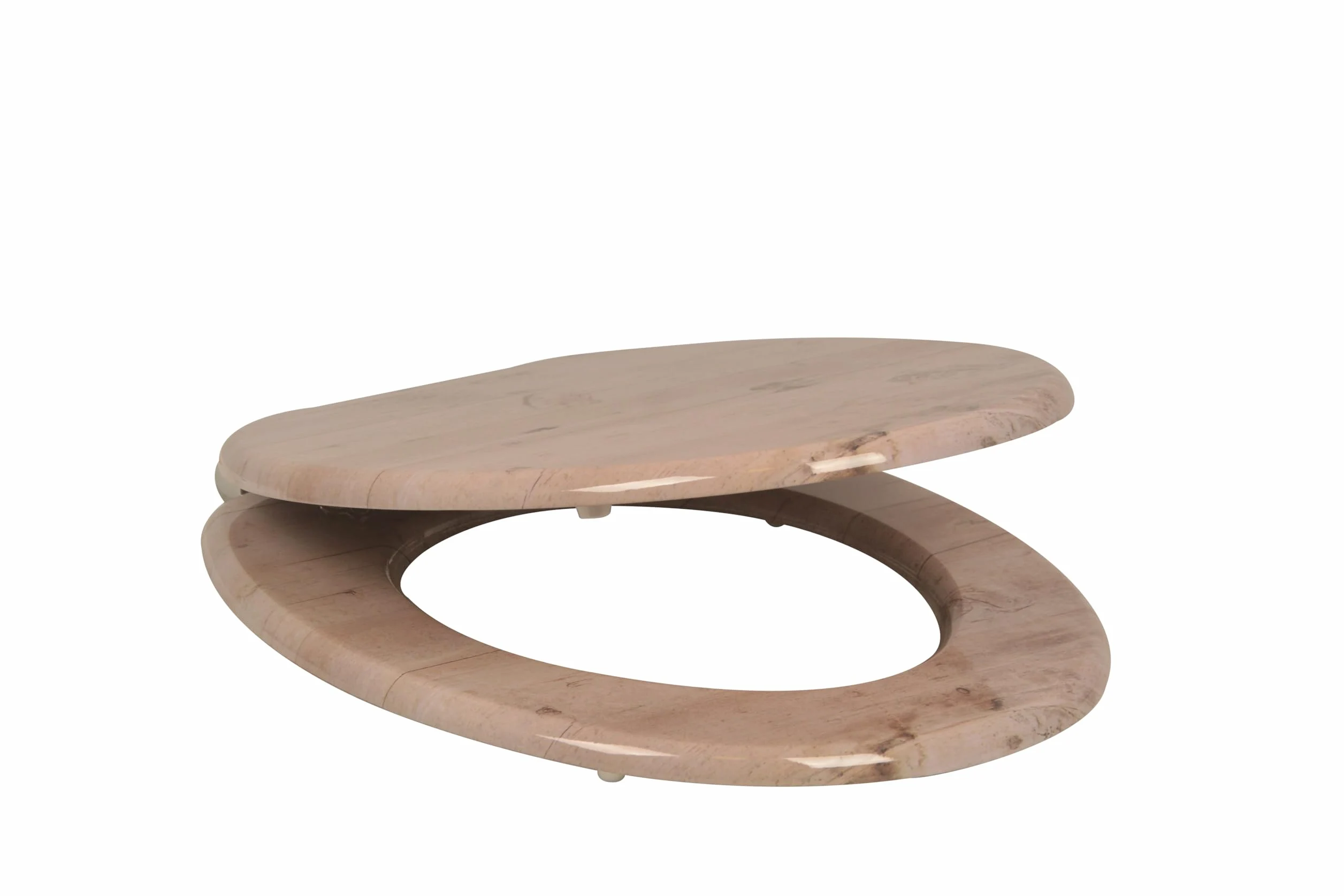 sanicomfort Sedile WC in legno, nucleo in legno MDF, con abbassamento automatico, sedile WC con coprisoffitto, occhialini e coperchio, cerniere in metallo cromate, facile da montare