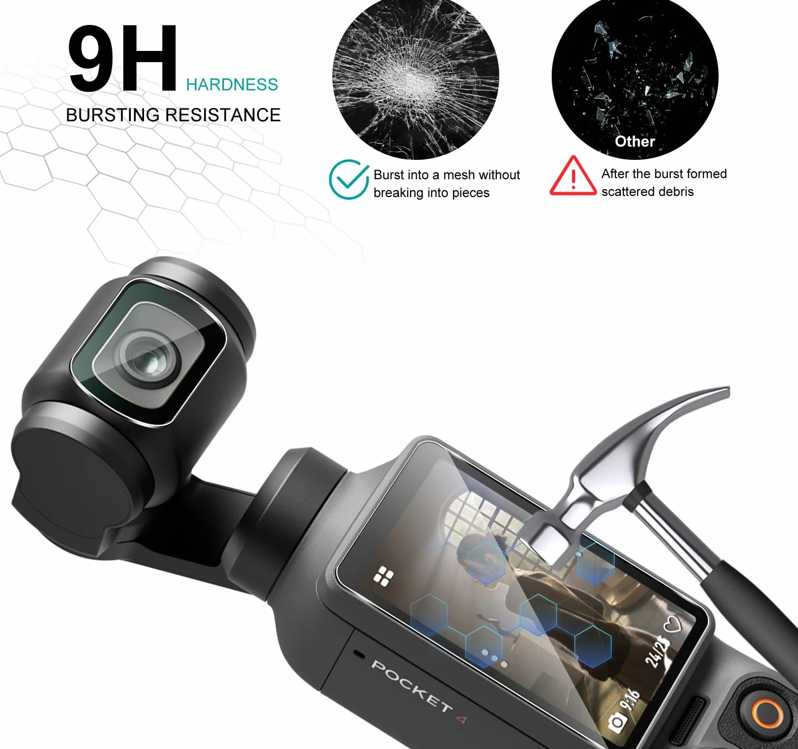 Lutree per DJI Osmo Pocket 4 Vetro Temperato, 2+2 Pezzi Pellicola Protettiva+ Pellicola Fotocamera, Durezza 9H Anti-Graffio HD Senza Bolle Protezione Schermo
