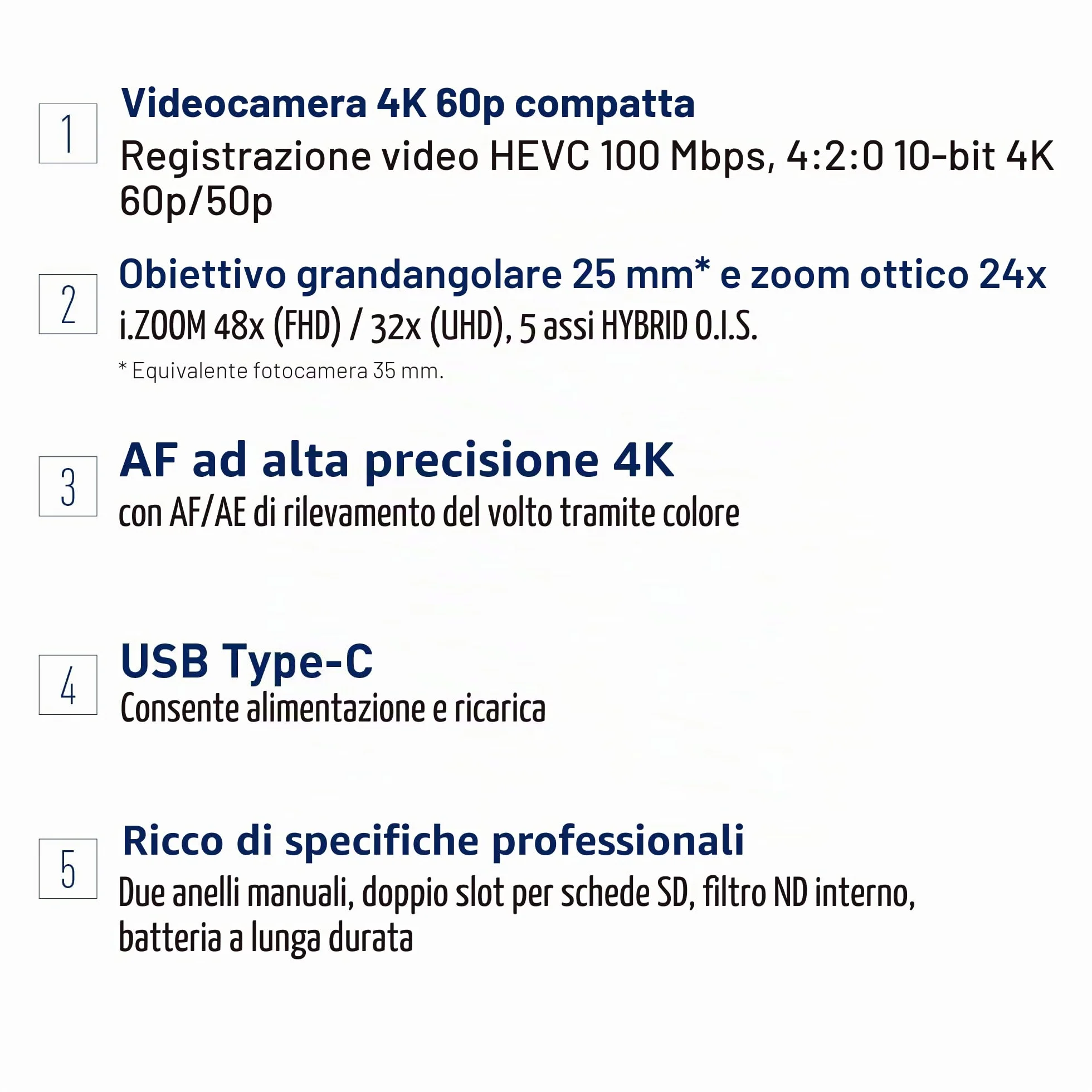 Panasonic HC-X1200E Videocamera Palmare 4K 60p con Obiettivo Grandangolare da 25 mm, Zoom Ottico 24x, OIS Ibrido a 5 Assi, USB PD, Nero