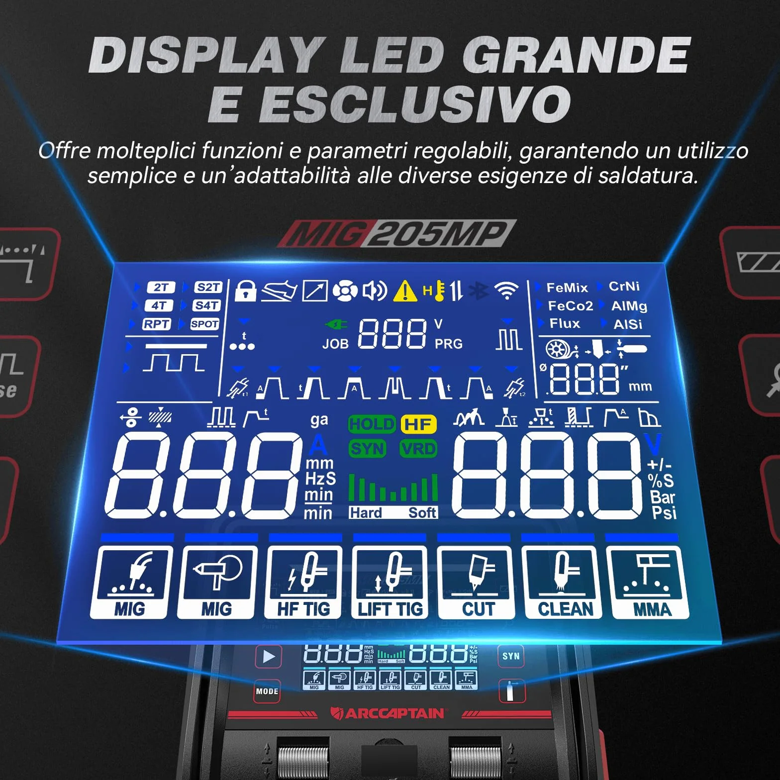 ARCCAPTAIN MIG205MP Saldatrice 9-in-1 iControl App 230V Multi-processo