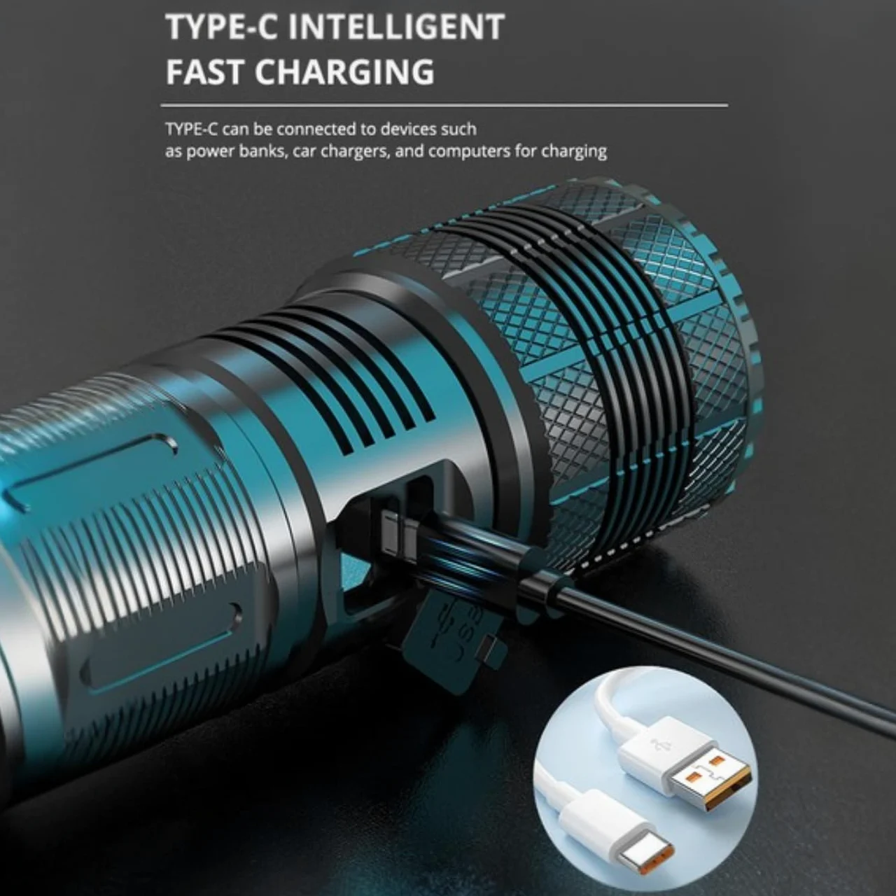 Torcia ricaricabile, 12000 lumen, torcia LED super luminosa con luce da lavoro COB, ad alta potenza, potente torcia portatile per emergenze, campeggio, escursionismo (nero)