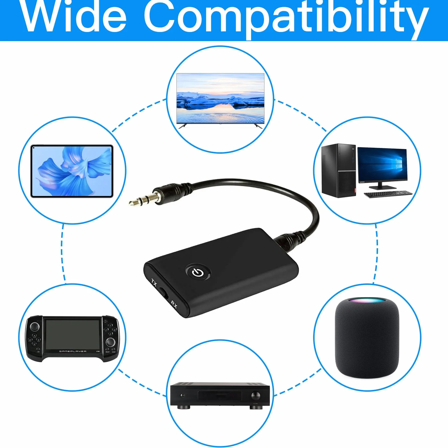 Adattatore Bluetooth 5.0 Trasmettitore,3.5mm Jack Adattatore,2-in-1 Wireless Ricevitore Bluetooth,per PC/TV/impianto audio Cuffie MP3/MP4 Altoparlante HiFi Radio