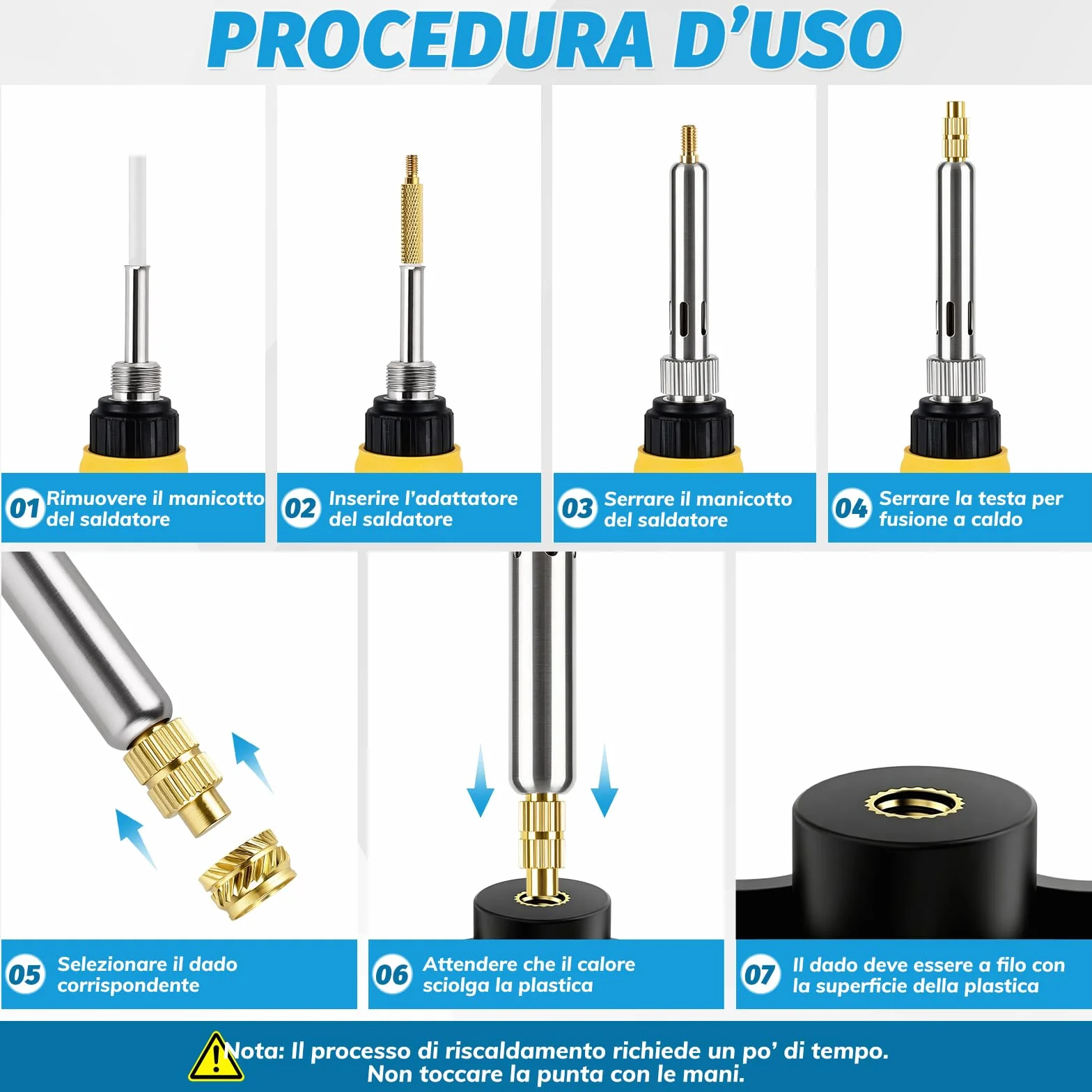 Inserti Filettati 400 pz con Saldatore 80W, Temperatura Regolabile 180–500°C, 7 Punte, M2/M2.5/M3/M4/M5/M6/M8 per Stampa 3D e Plastica