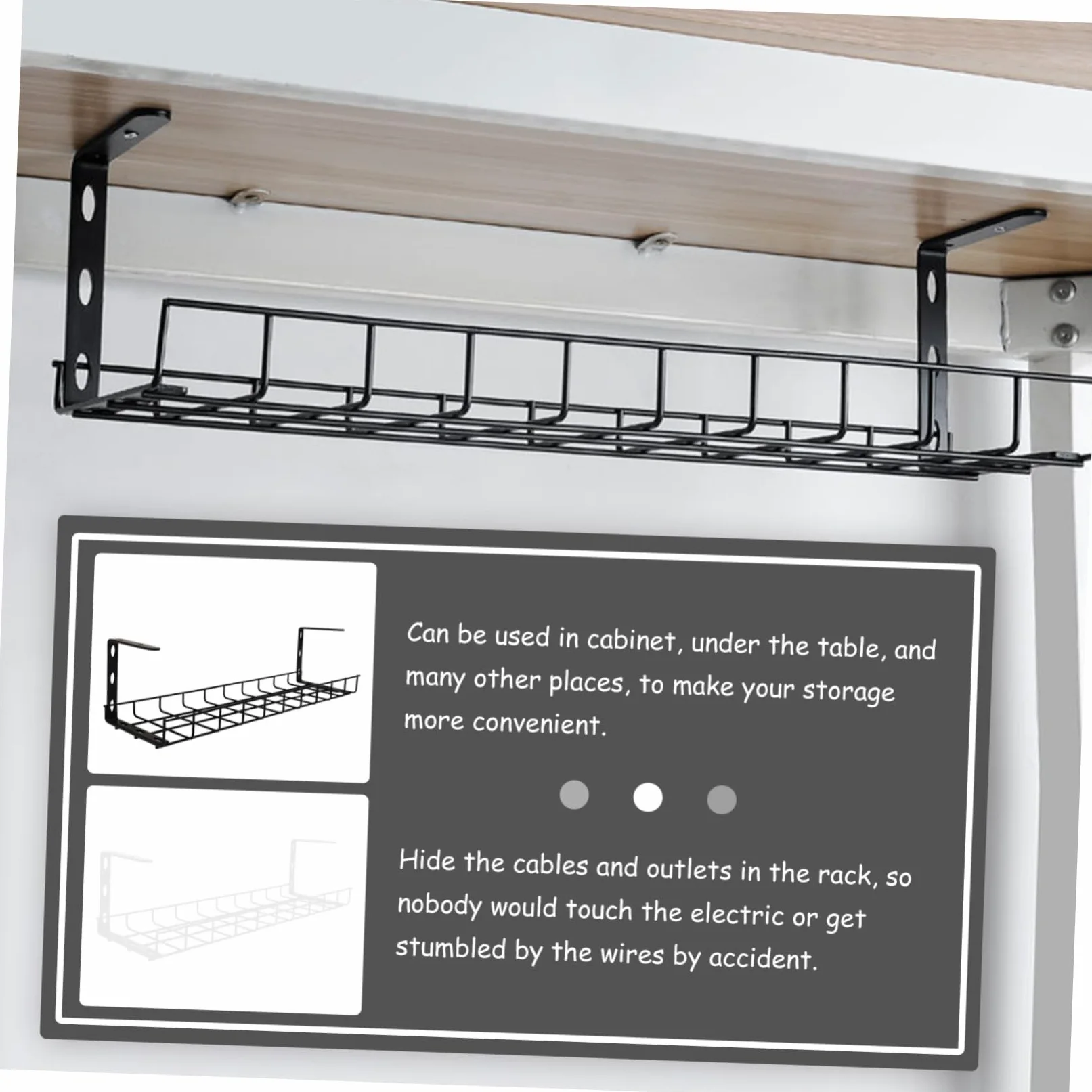 Holibanna 1pezzi Canalina Passacavi Sotto Scrivania Vassoio Organizzatore Ferro Per Elettrici Salvaspazio Per Elettrici e Porta Multipresa Design e Per e Casa Nero