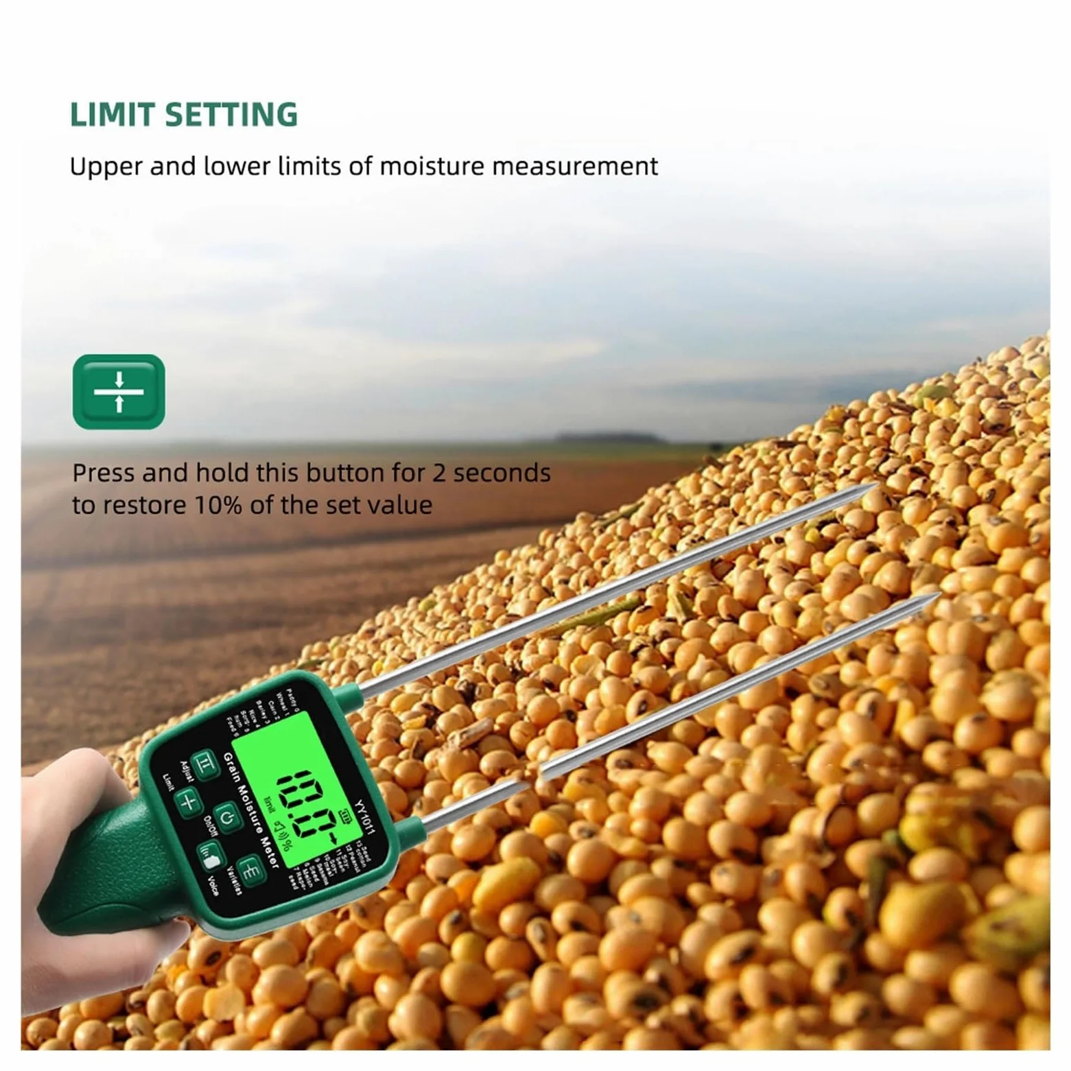 Misuratore Di Umidità Del Fieno Grano E A Soia Display LCD Con Trasmissione Vocale,Controllo accurato