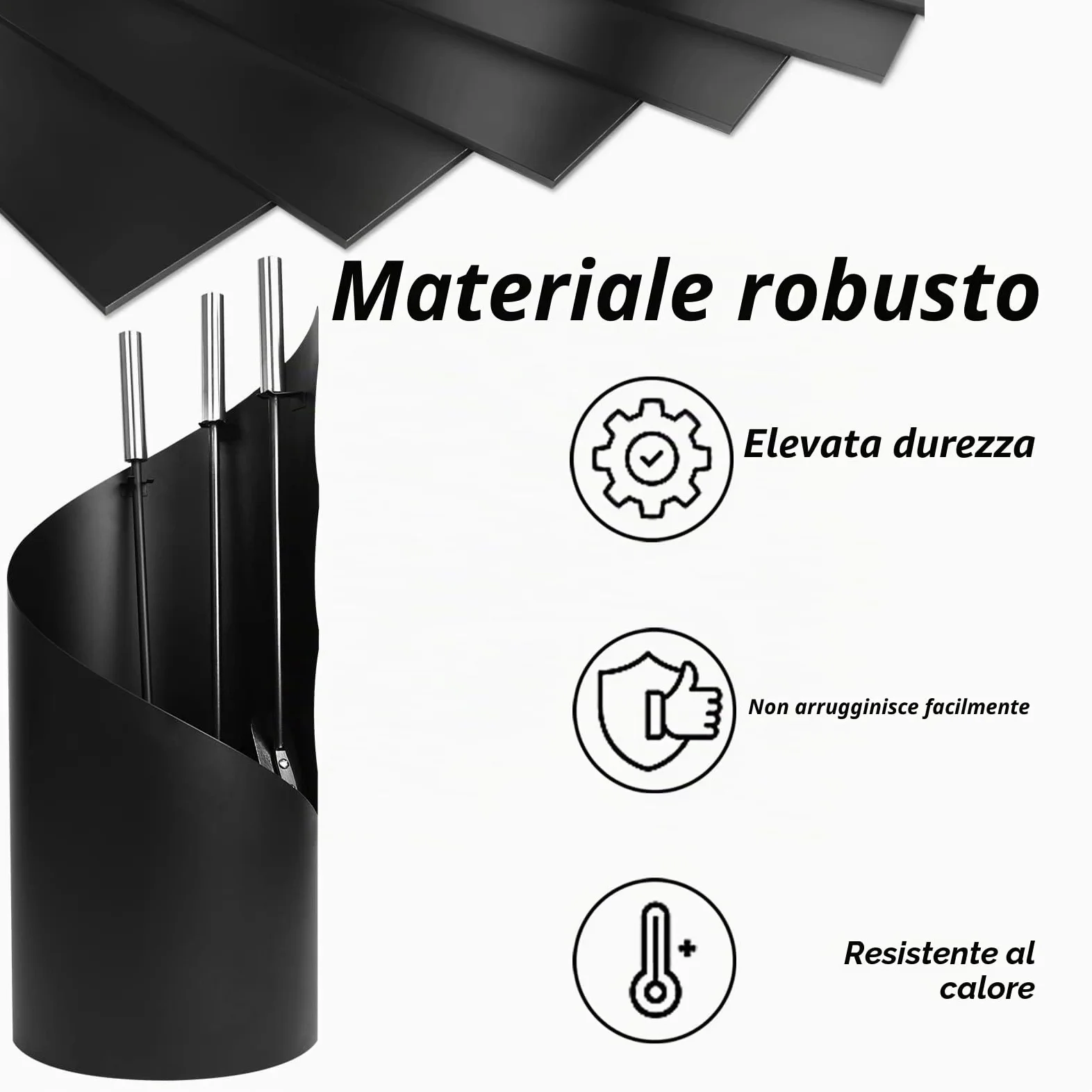 YRHome Set di 4 attrezzi per camino in acciaio inossidabile, set per camino, accessori per camino con attizzatoio, paletta per camino, paletta per cenere, supporto in acciaio con manici in acciaio