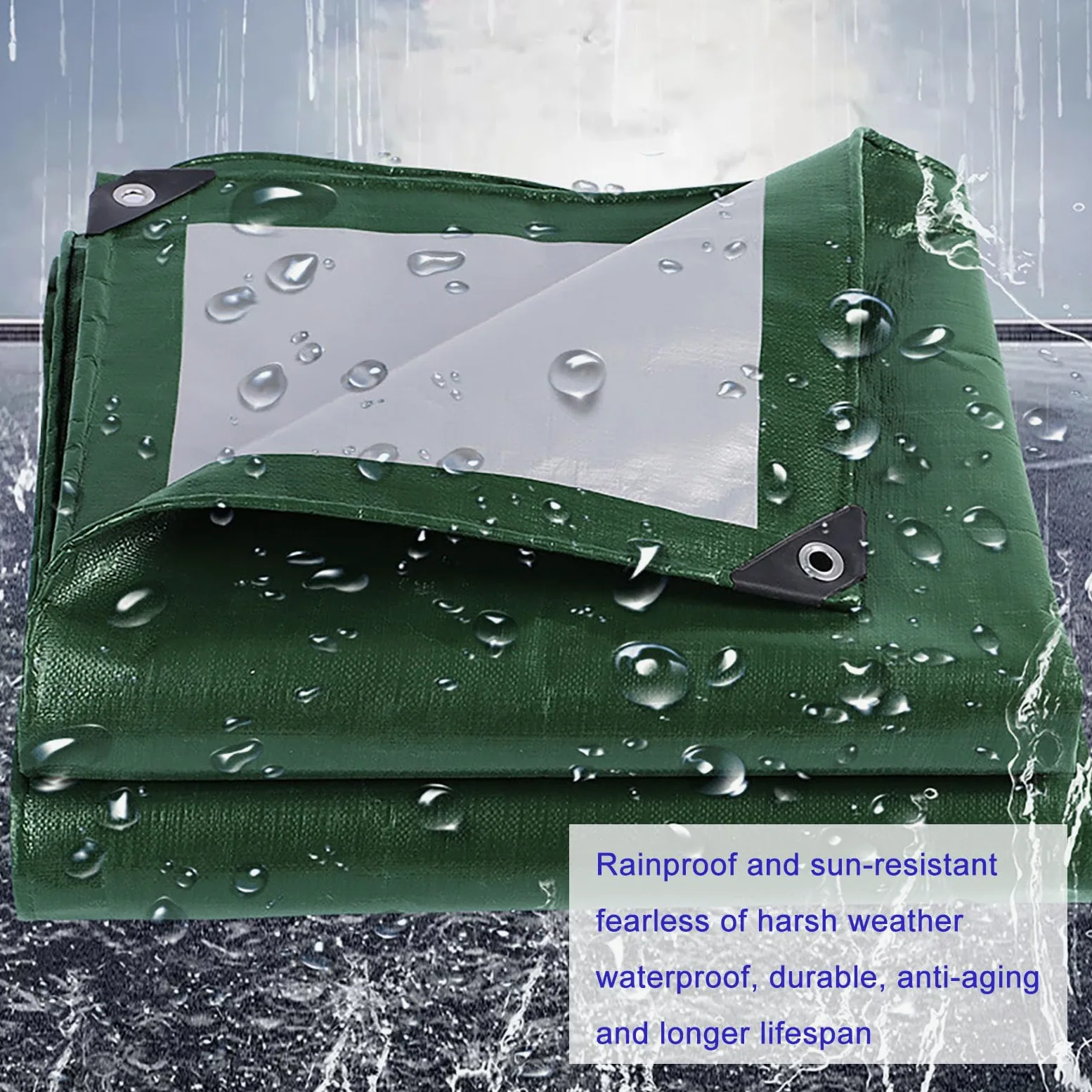 Telone Impermeabile 230 x 250 cm Extra Impermeabile Telone di Copertura con Occhielli per Mobili da Giardino Barche Legno Piscina Camion, Verde