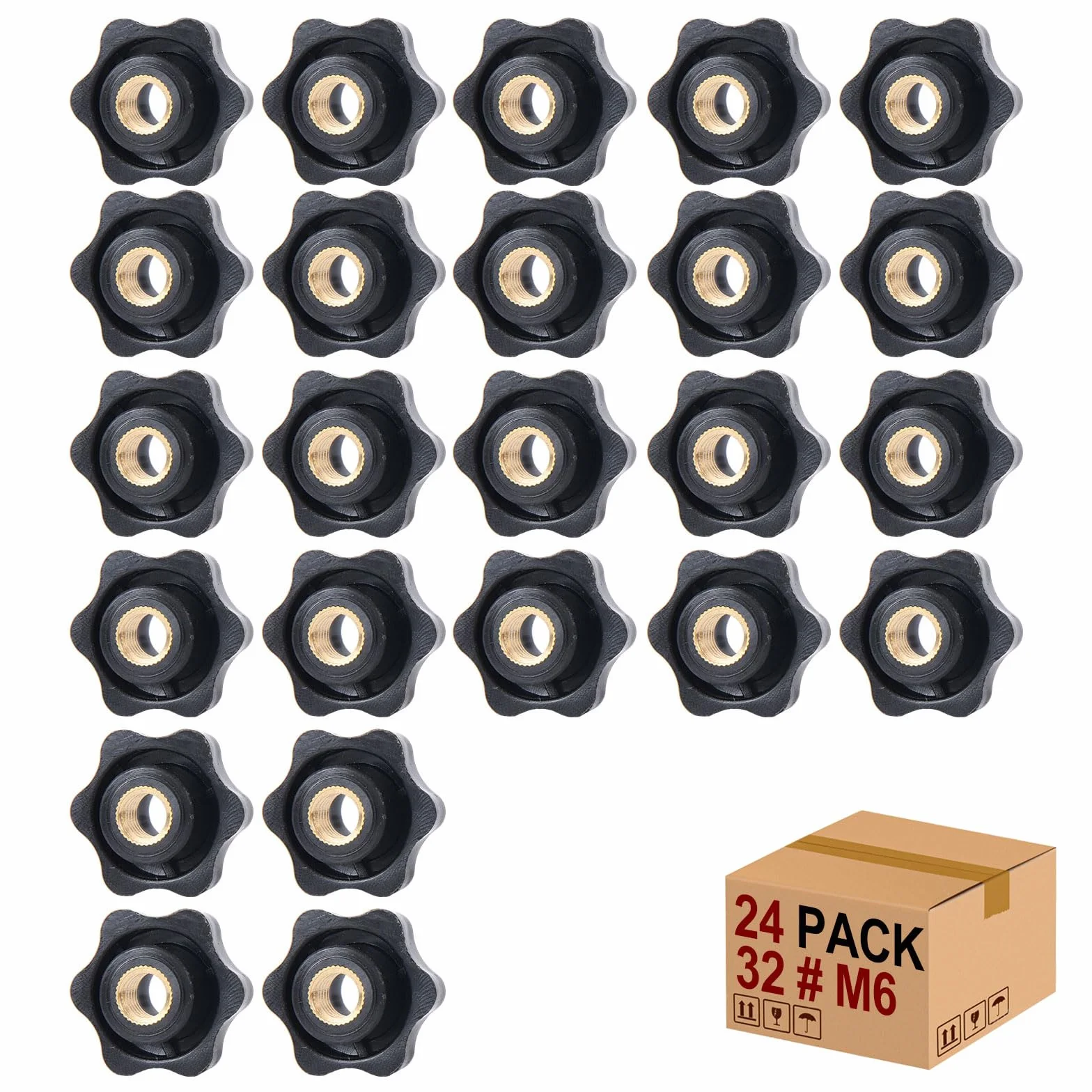 Dado a Stella M6 × 32 mm 24 Pezzi Filettatura Interna Manopola di Serraggio Zigrinato Foro Passante