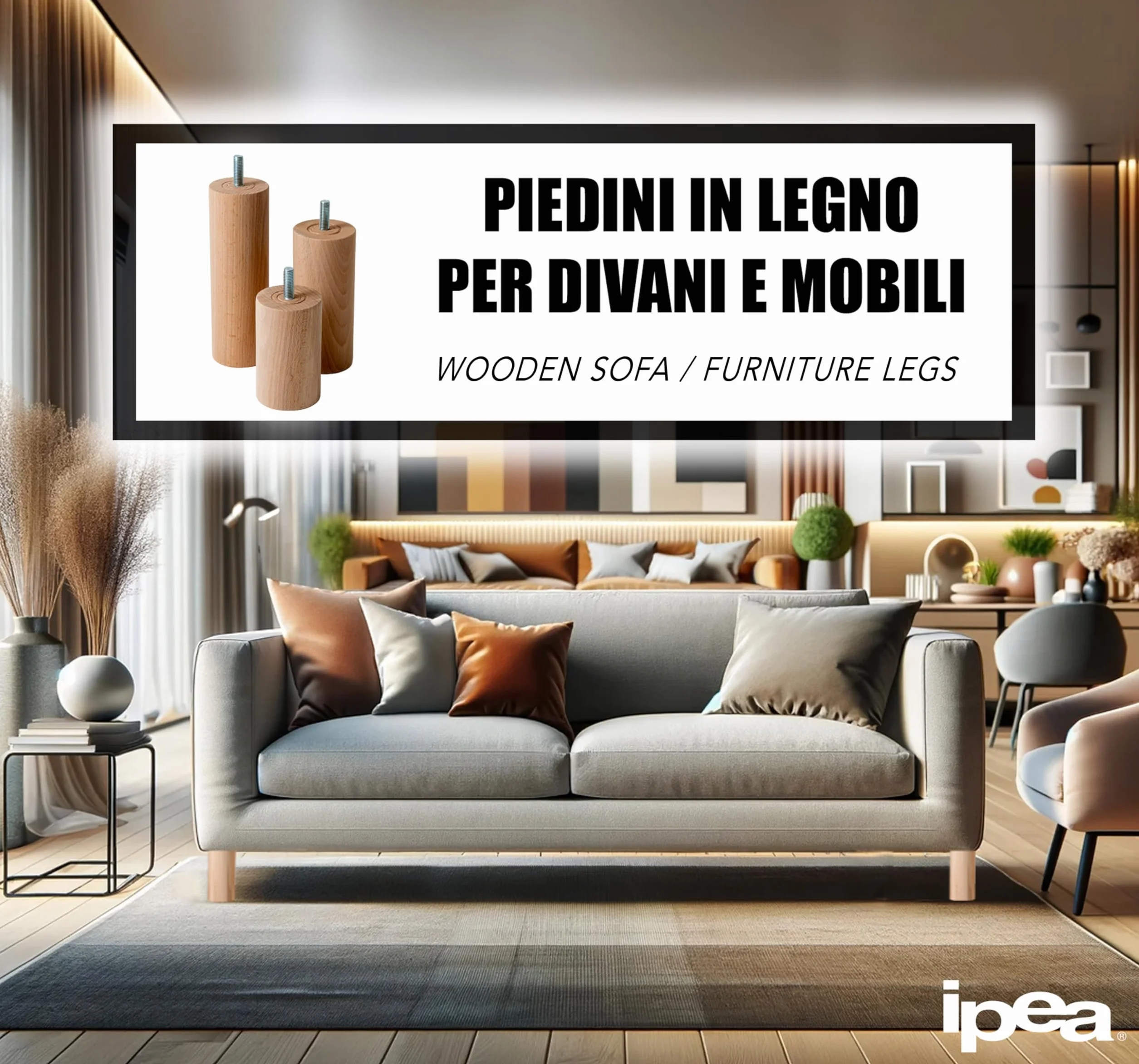 IPEA Piedini in Legno per Mobili e Divani Altezza 140 mm Set di 4 Vite M10