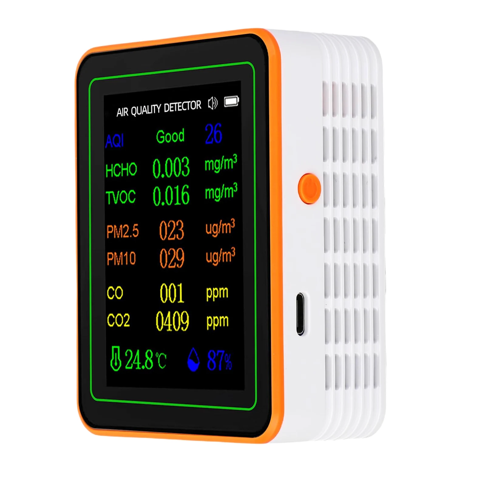 Monitor della qualità dell'aria, Rilevatore Interno Ricaricabile con CO2 HCHO TVOC PM2.5 per Uso in Auto in Ufficio Domestico (#2)