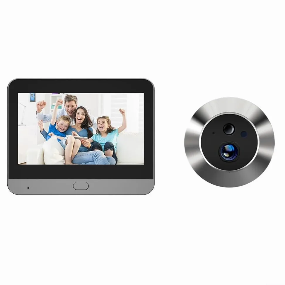 Videocitofono WiFi intelligente con schermo da 4,3 pollici, rilevatore di movimento 1080p, spioncino digitale, visione notturna, per fori per porte da 14-30 mm (bianco)