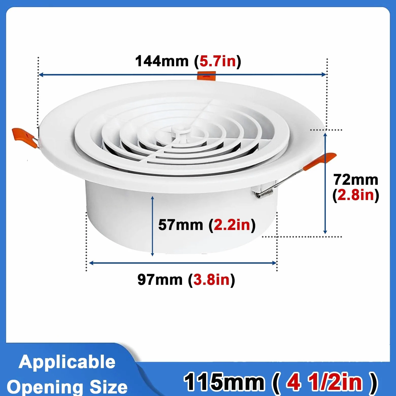 Coperture Rotonde per Prese d'Aria A Soffitto, Griglia di Ventilazione per Aria Condizionata, Filtro per Sistemi di Aria Fresca A Molla da Incasso(5pack,115mm (4 1/2"))