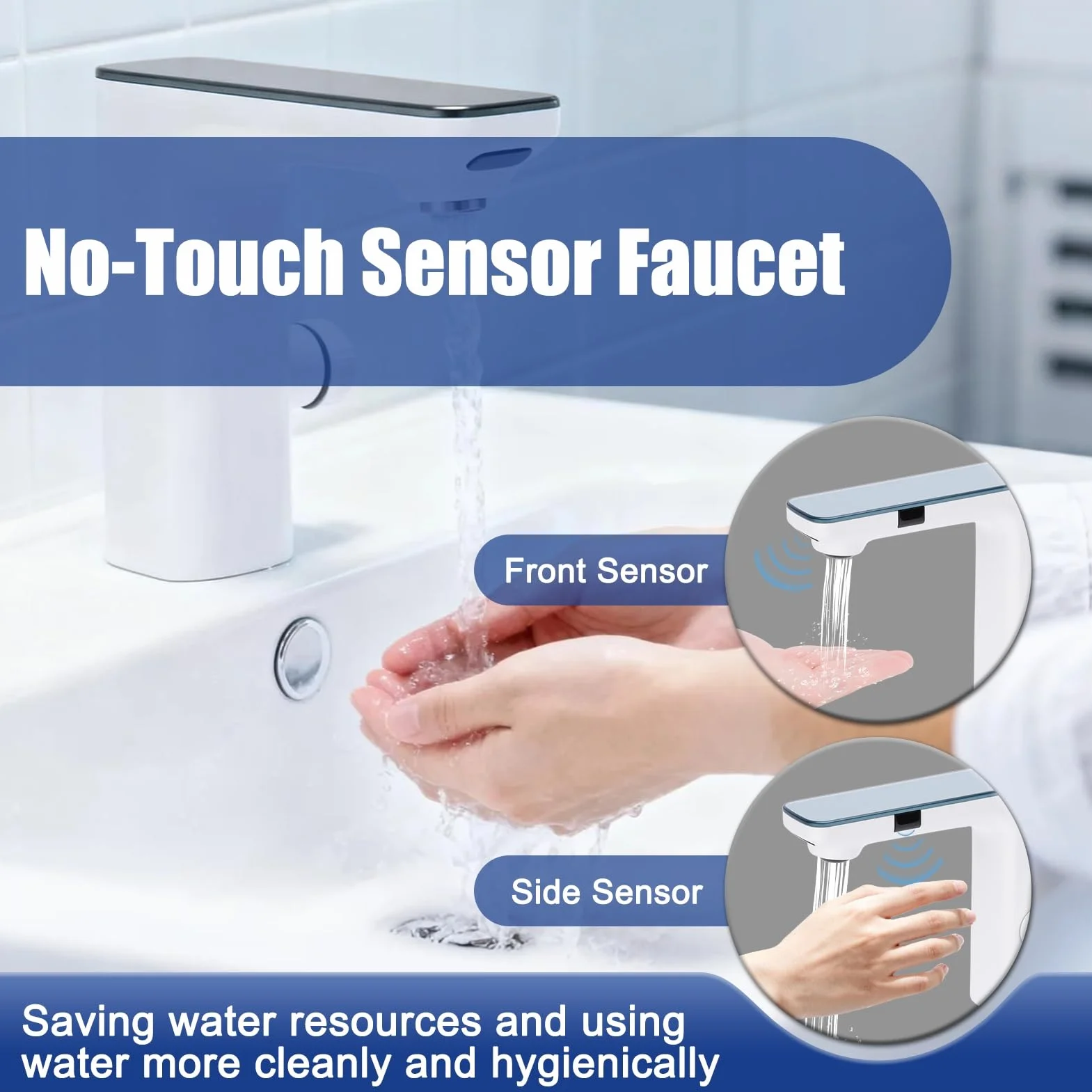 Gugxiom Rubinetto Senza Contatto con Sensore, Miscelatore Acqua Calda e Fredda, Cartuccia in Ceramica, Bianco