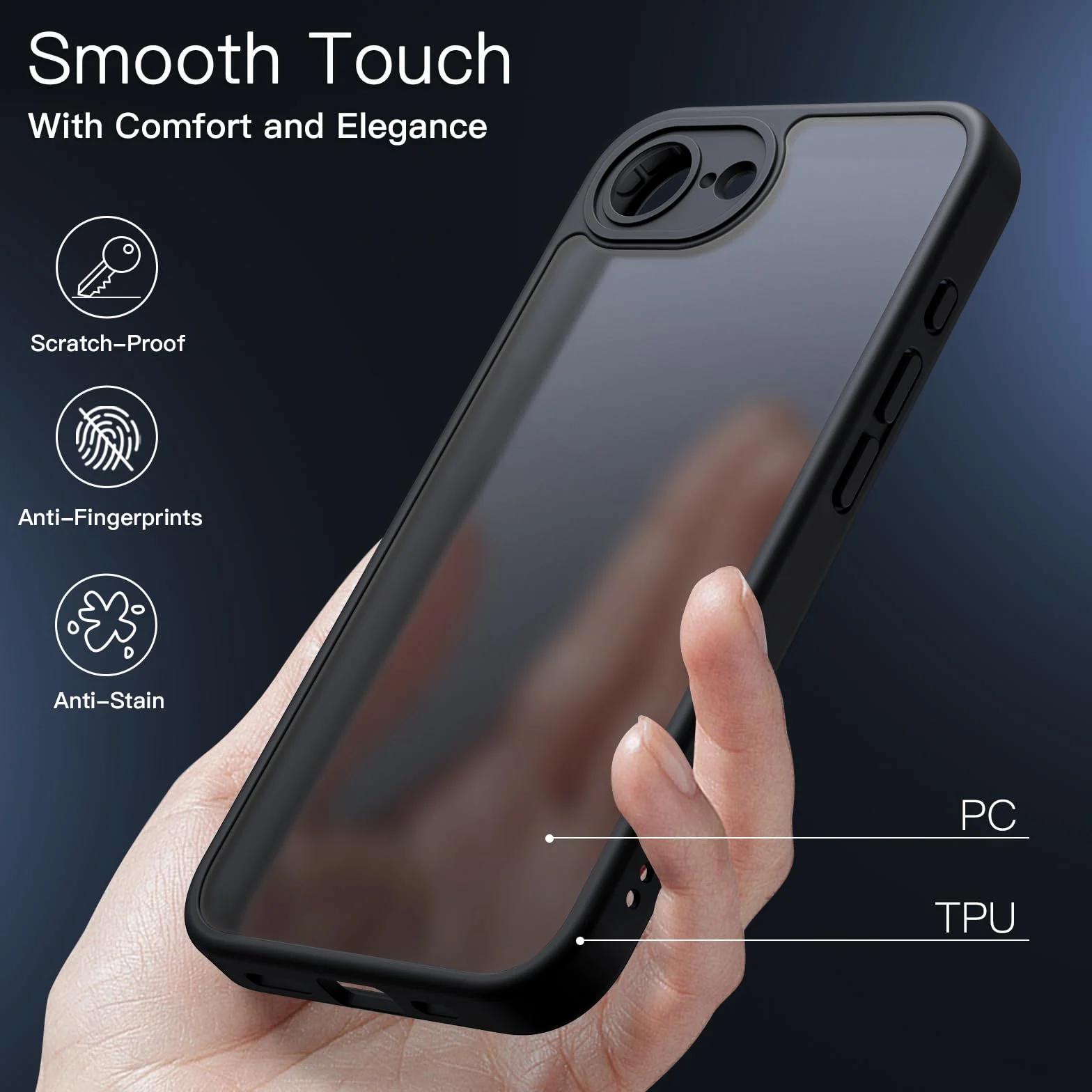 JETech Cover Opaca per iPhone 17e (2026) / iPhone 16e, Protezione Anticaduta Antiurto di Grado Militare, Custodia Cellulare Posteriore Glassata Traslucida, Anti-Impronte (Nero)