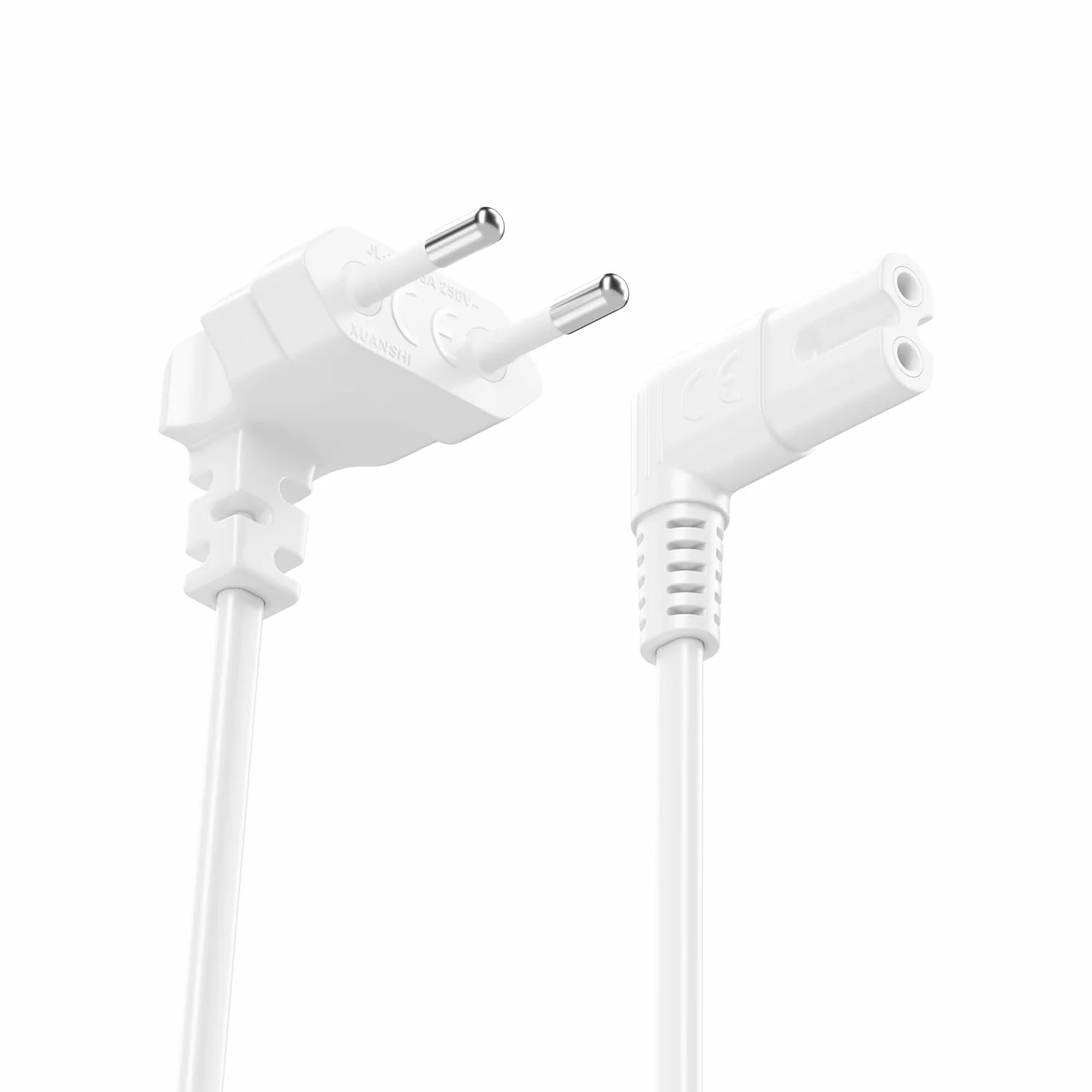 deleyCON 3,0m Cavo di Alimentazione con Spina Piatta Angolata 90° su Presa C7 90° per Piccoli Dispositivi - Bianco