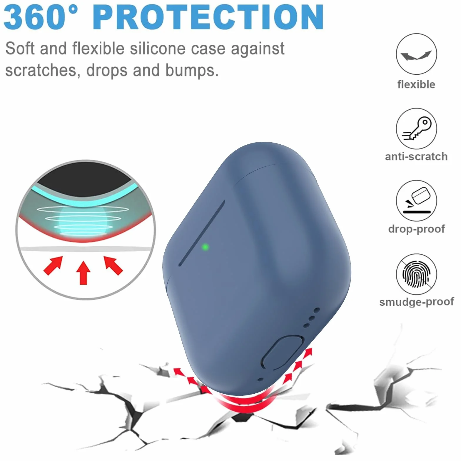 Custodia per Airpods 4, Case Protettiva Sottile in Silicone per AirPods 4th 2024 (USB-C) Cover in Silicone Visibile con LED Frontale, Navy Blu