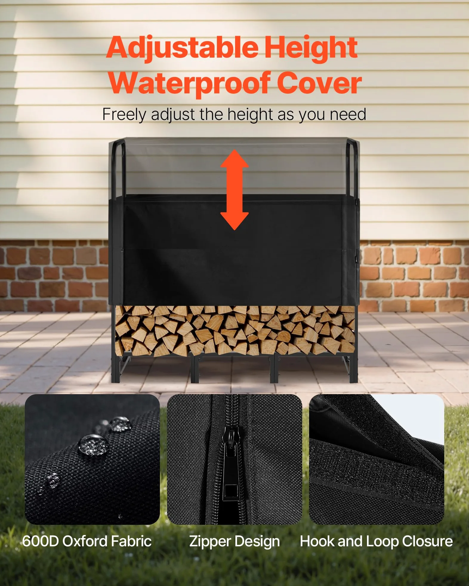 VEVOR Portalegna con Copertura Impermeabile, Portalegna in Metallo per Esterni, 1220 x 320 x 1180 mm, Carico Massimo 181,4 kg, Copertura Parziale, Verniciato a Polvere, per Patio, Veranda