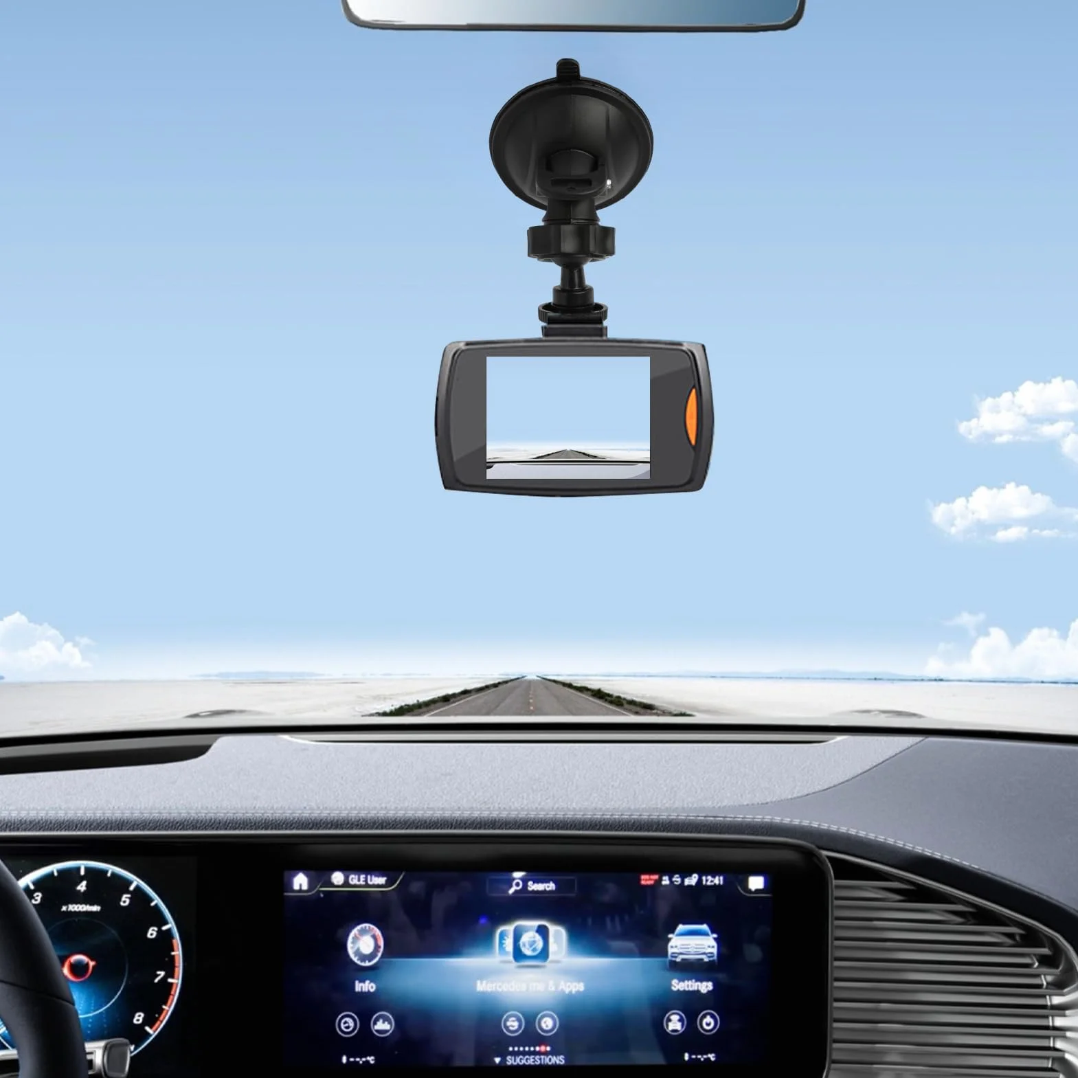 Supporto da Auto con Ventosa per Cruscotto e Parabrezza, Compatibile con Dash Cam, GPS e Action Camera, con Adattatore a 6 Tipologie e Rotazione a 360 Gradi, Buona stabilità Visione Grandangolare