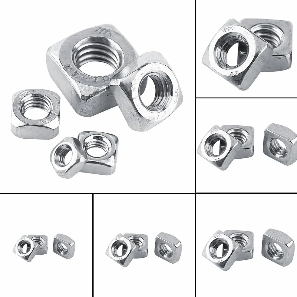 Dado quadrato SS304 M3 DIN557 Metro in acciaio inox, argento