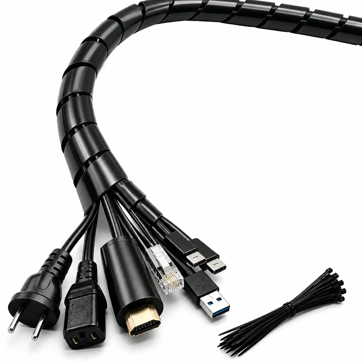 shinfly Raccogli Cavi 2×6 m (Ø 8mm+Ø 10mm), Guaina per Cavi a Spirale, Flessibil Spirale Cavi Elettrici, Guaina Spiralata per Fili TV PC, Gestione Cavi Casa e Ufficio, Colore Nero