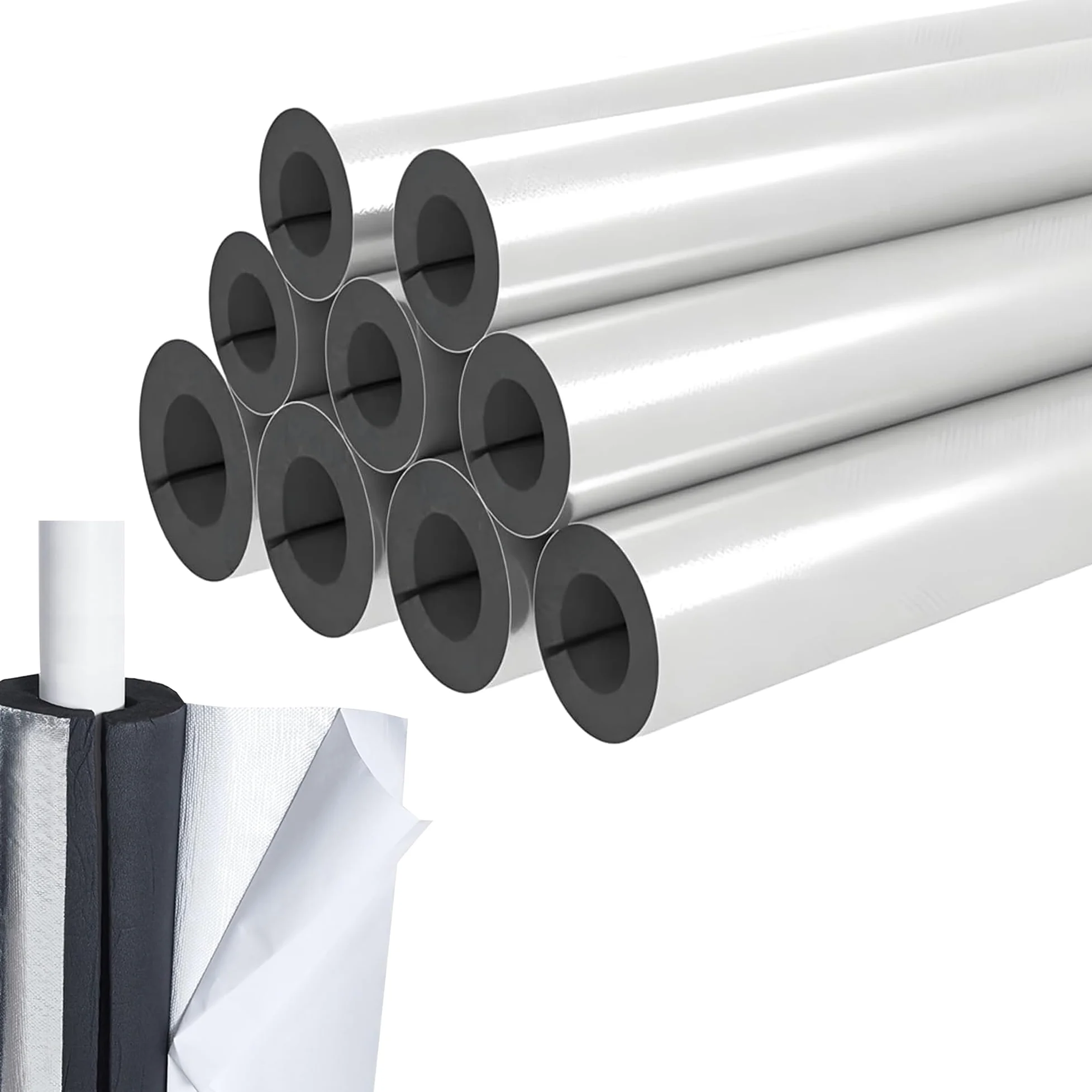 Tubo di Isolamento Antigelo per Esterni (ID) 114mm x (T) 30mm | Isolante per Tubature Autosigillante Tubo Isolato con Foglio di Alluminio per Estern Bagno Tubi Acqua Fredda e Calda