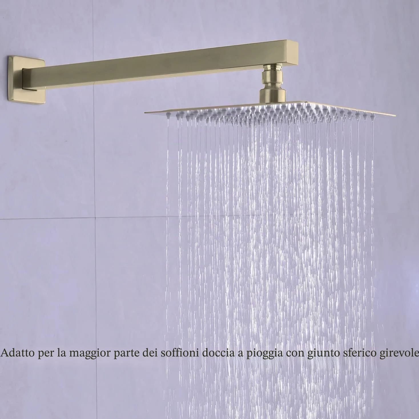 Braccio doccia da 40,6 cm, estensore per soffione doccia a pioggia con flangia e nastro in teflon, in acciaio inossidabile spesso, per soffione doccia a pioggia (oro spazzolato)