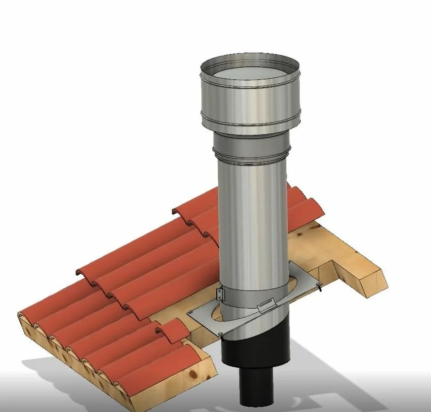 Kit passaggio Canna Fumaria Doppiaparete Inox Diam. 250 mm per Tetti in legno o cemento (TUBO ML 0,50 INOX DOPPIAPARETE, FINALE CON COMIGNOLO VENTILATO)